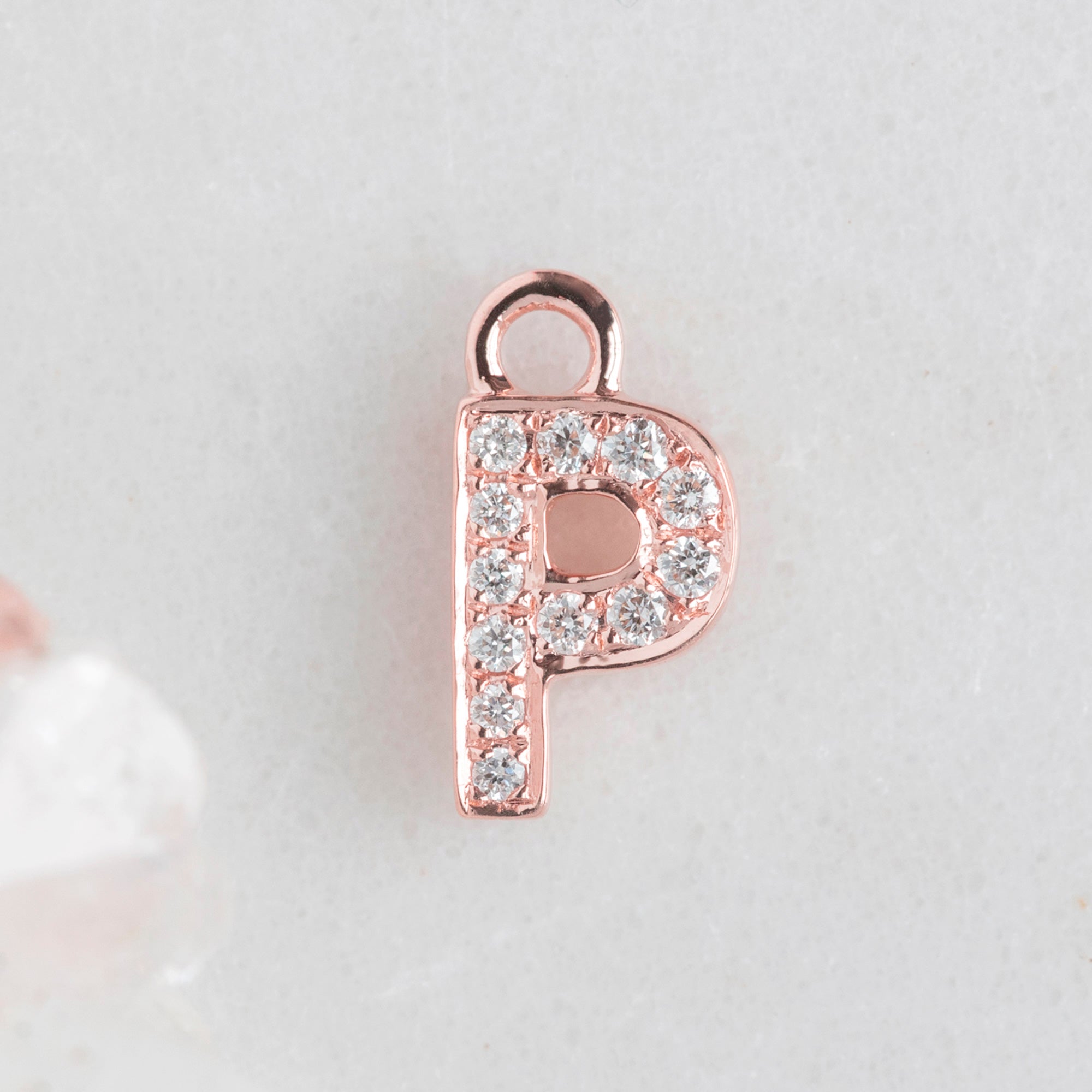 The White Diamond Pavé Letter Charm | 14K Rose Gold