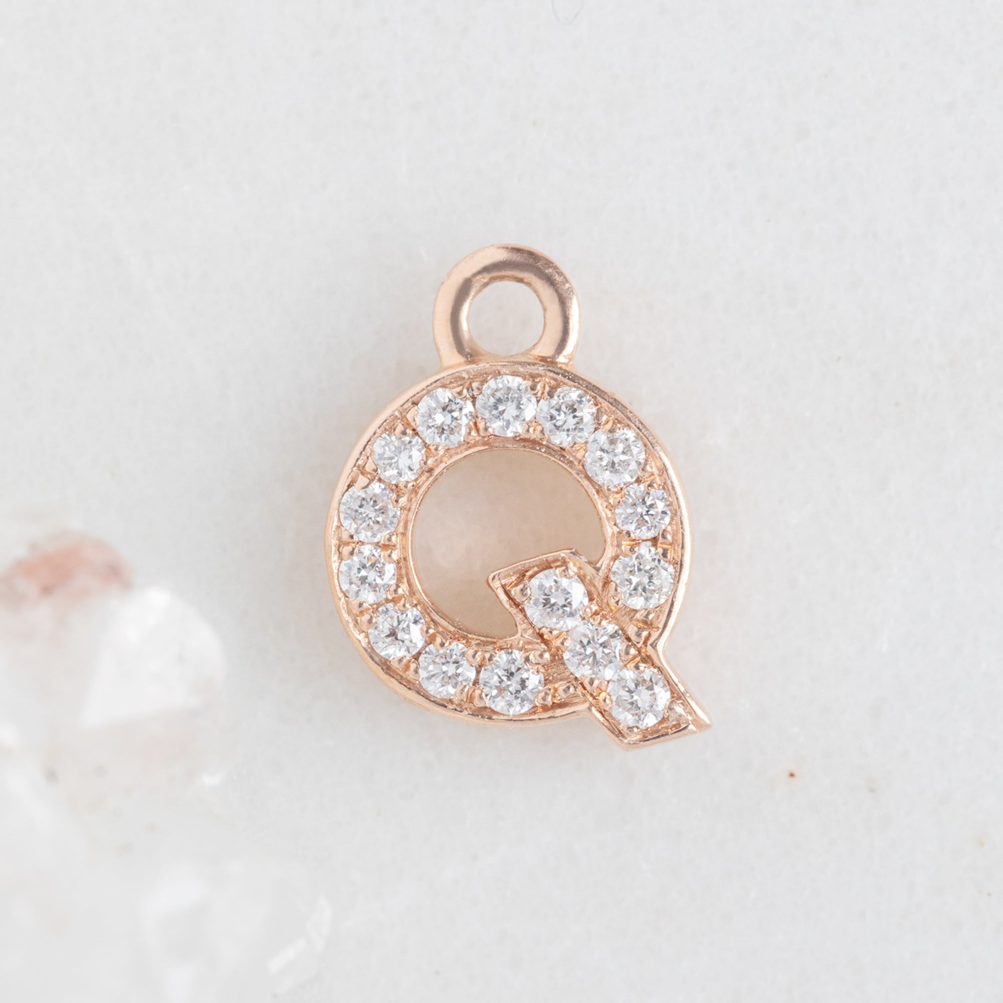 The White Diamond Pavé Letter Charm | 14K Rose Gold