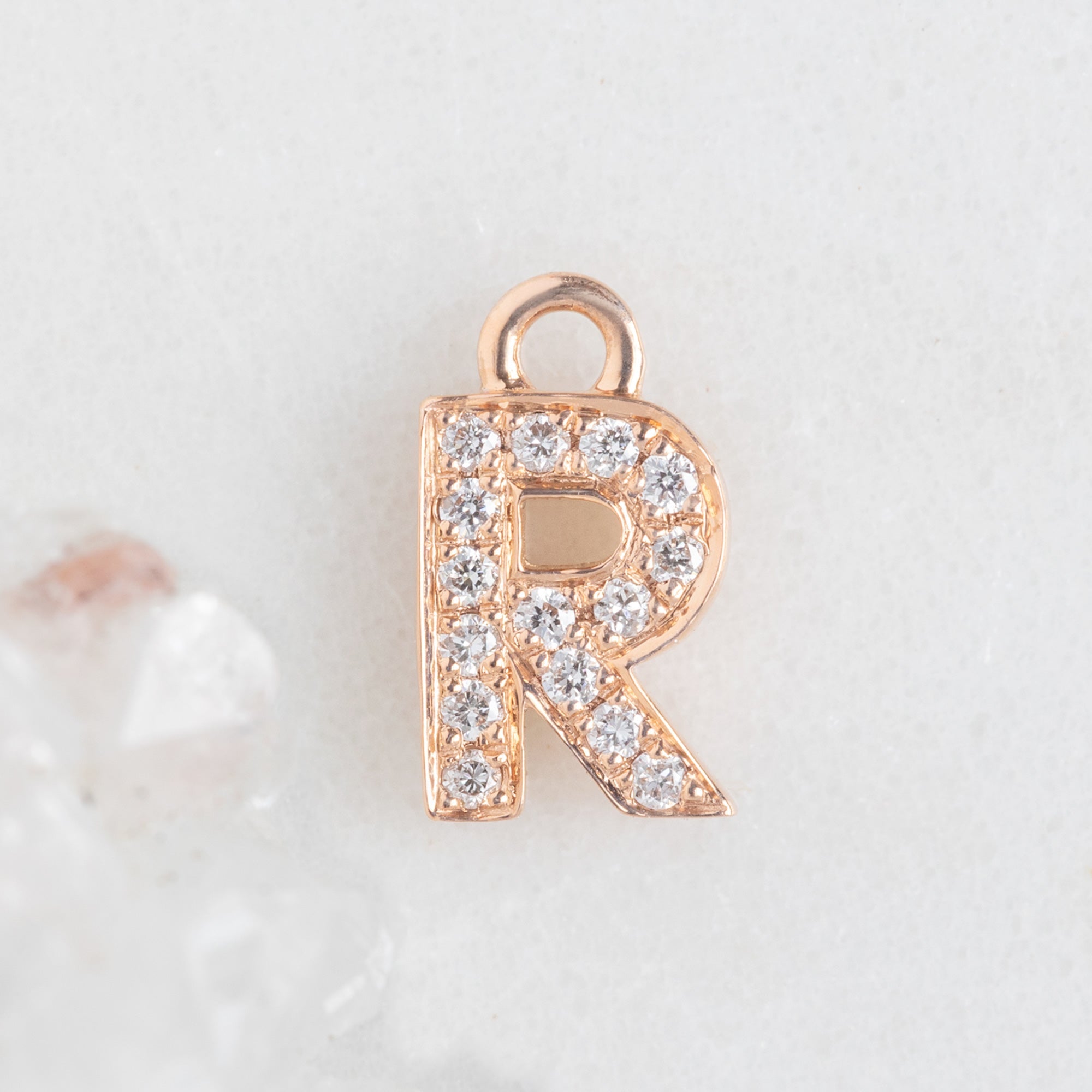 The White Diamond Pavé Letter Charm | 14K Rose Gold