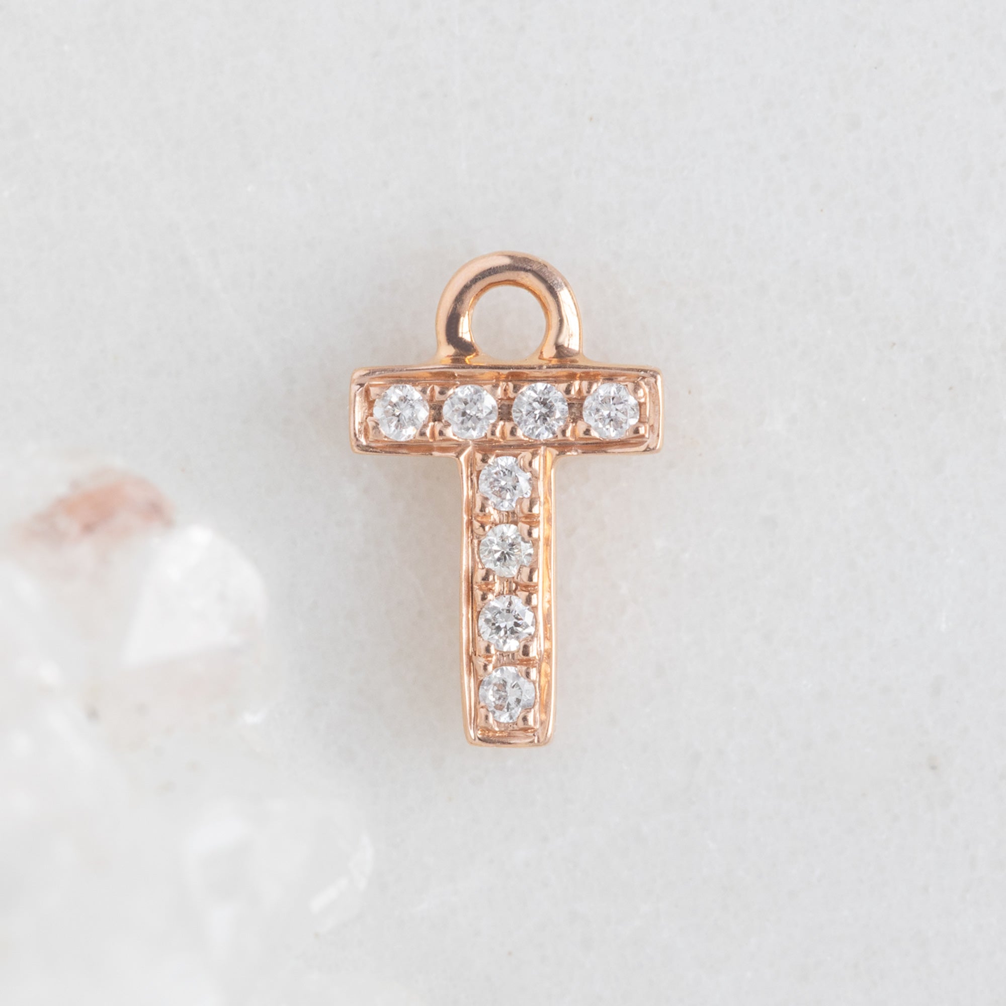 The White Diamond Pavé Letter Charm | 14K Rose Gold