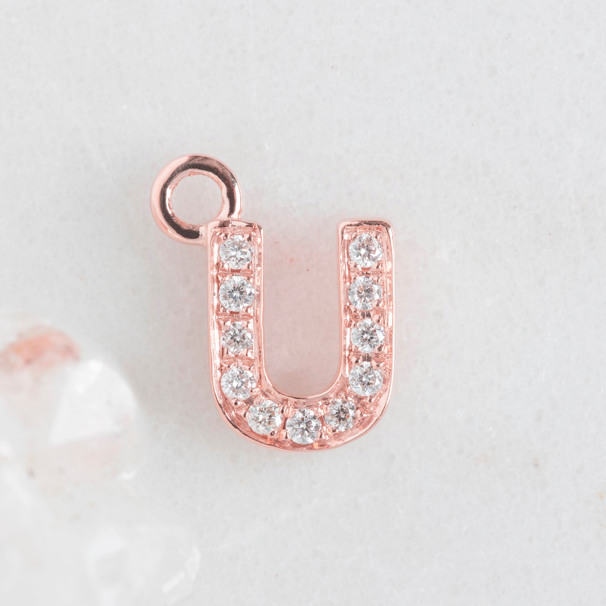 The White Diamond Pavé Letter Charm | 14K Rose Gold