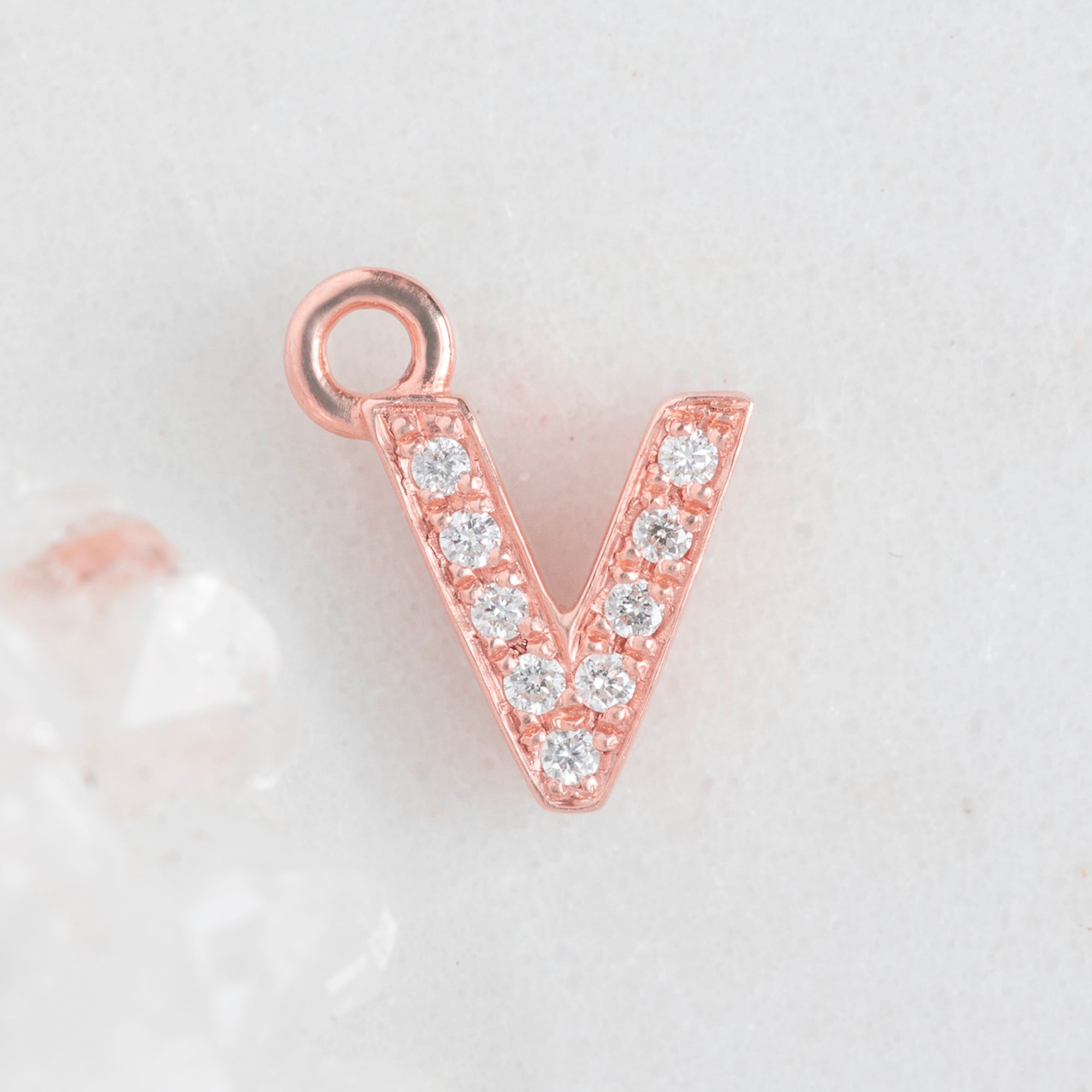 The White Diamond Pavé Letter Charm | 14K Rose Gold