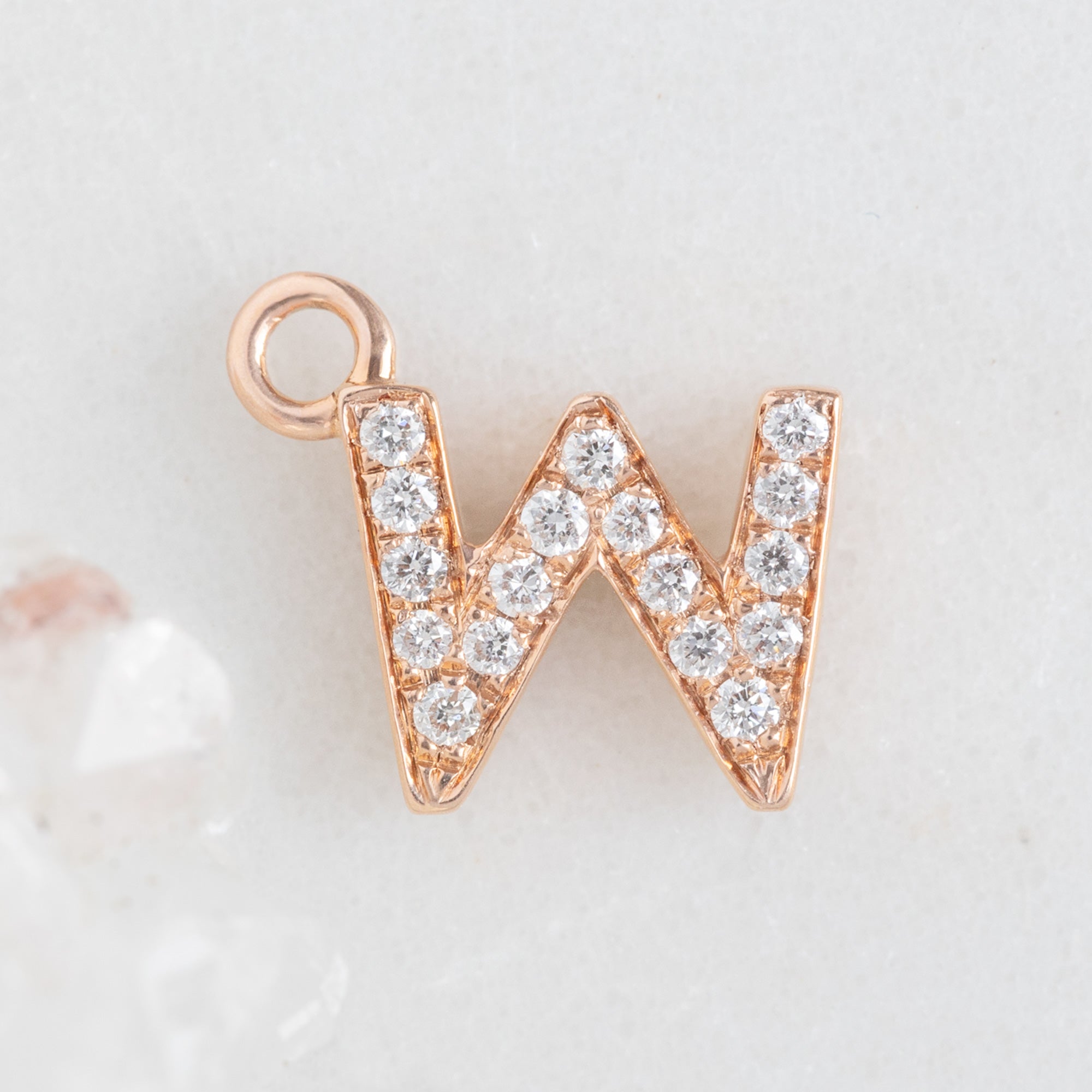 The White Diamond Pavé Letter Charm | 14K Rose Gold