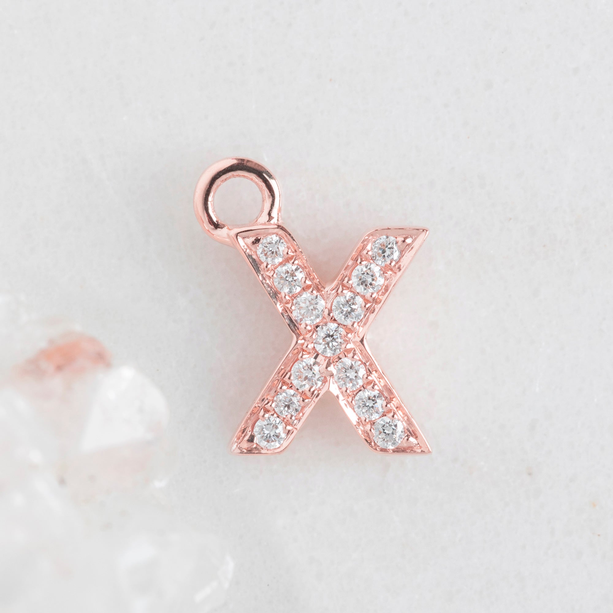 The White Diamond Pavé Letter Charm | 14K Rose Gold