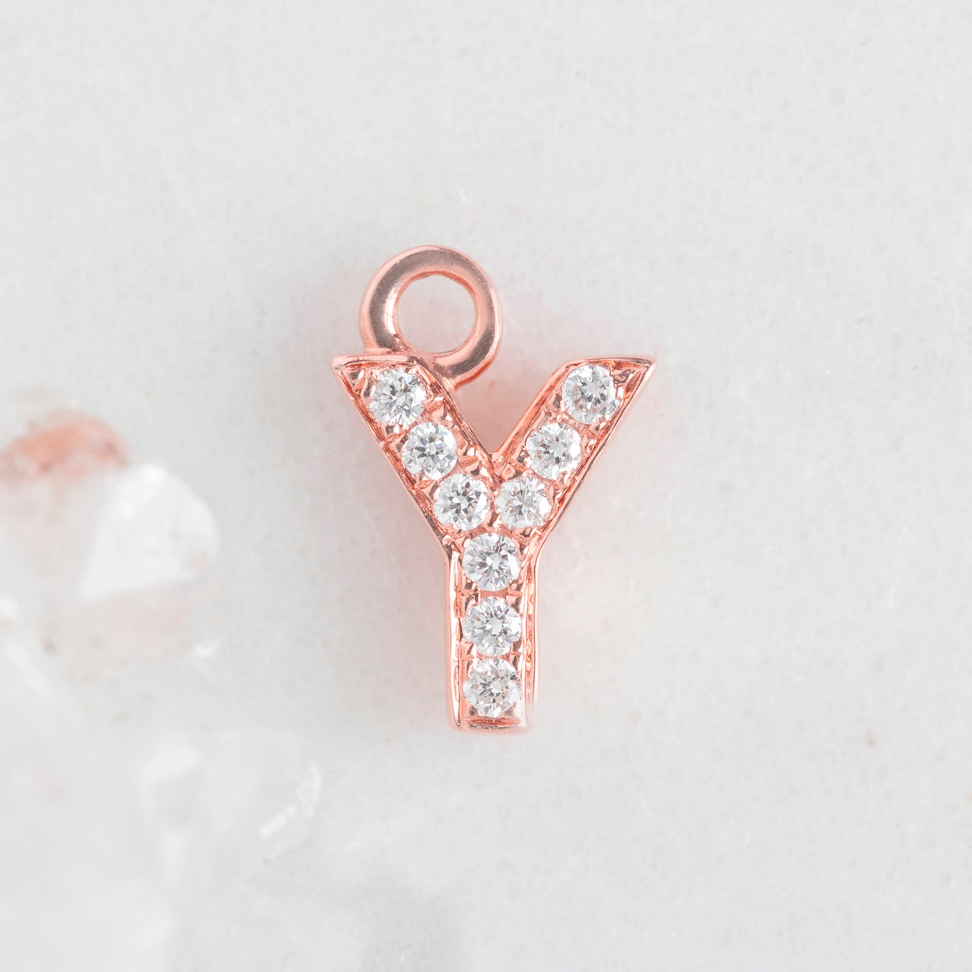 The White Diamond Pavé Letter Charm | 14K Rose Gold