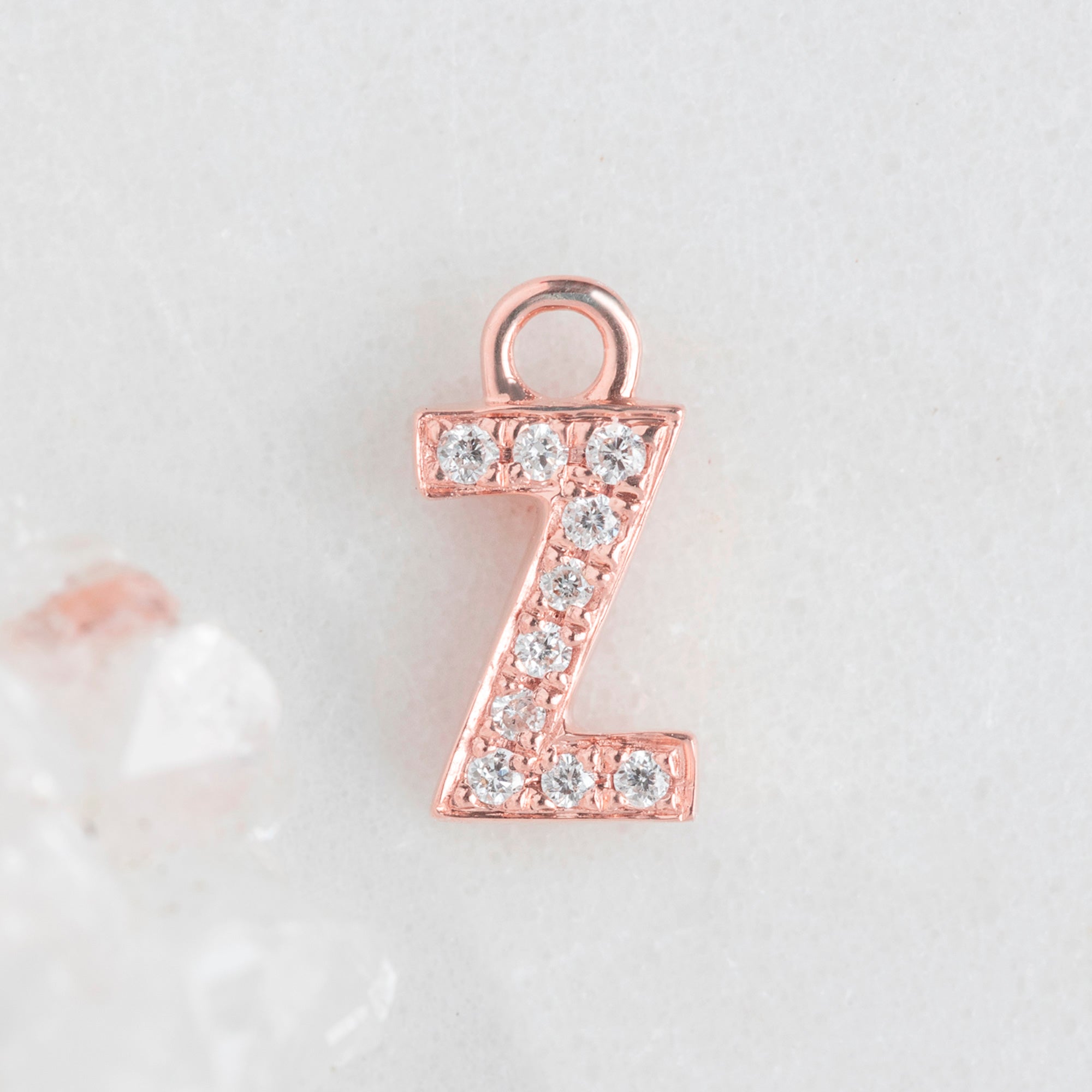 The White Diamond Pavé Letter Charm | 14K Rose Gold