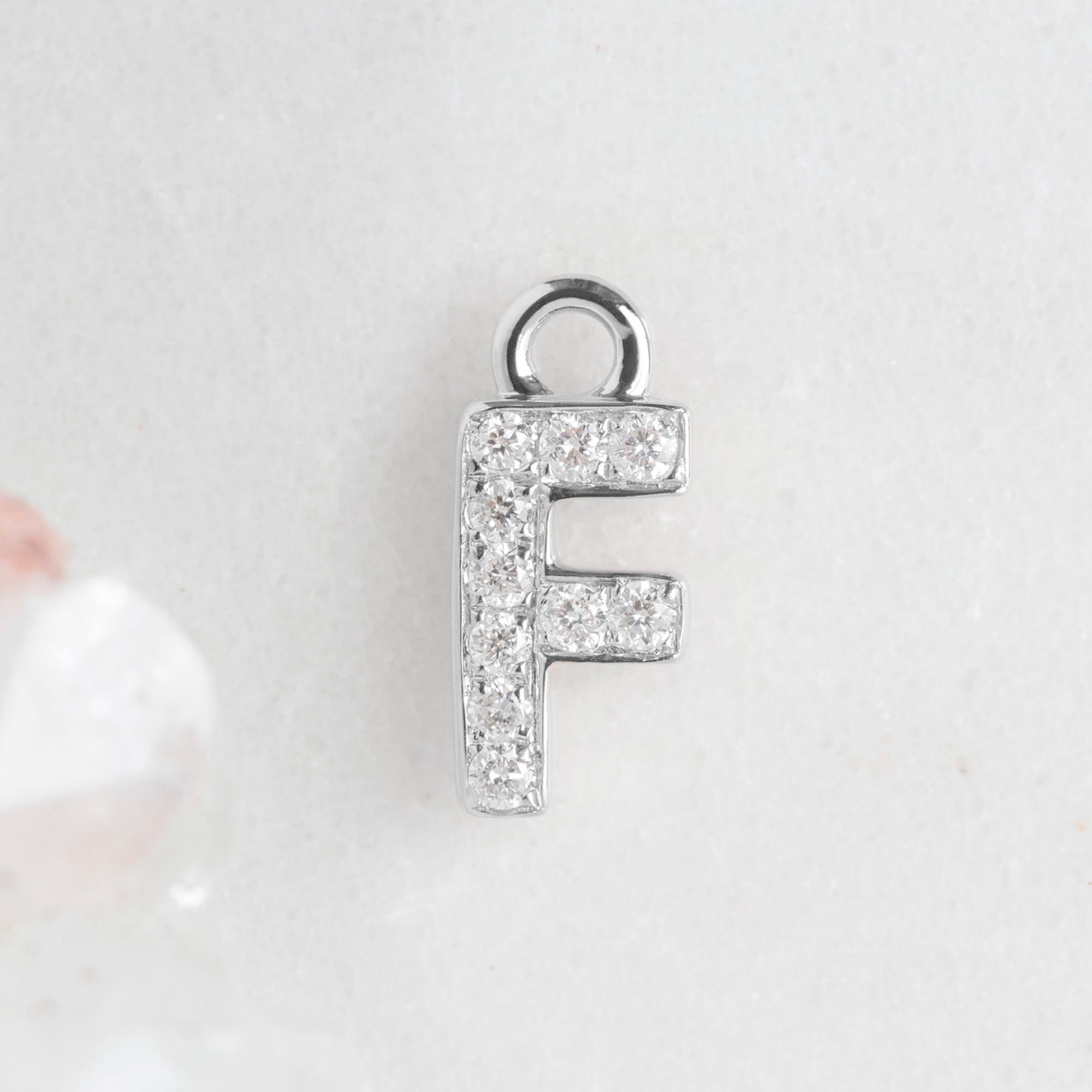 The White Diamond Pavé Letter Charm | 14K White Gold