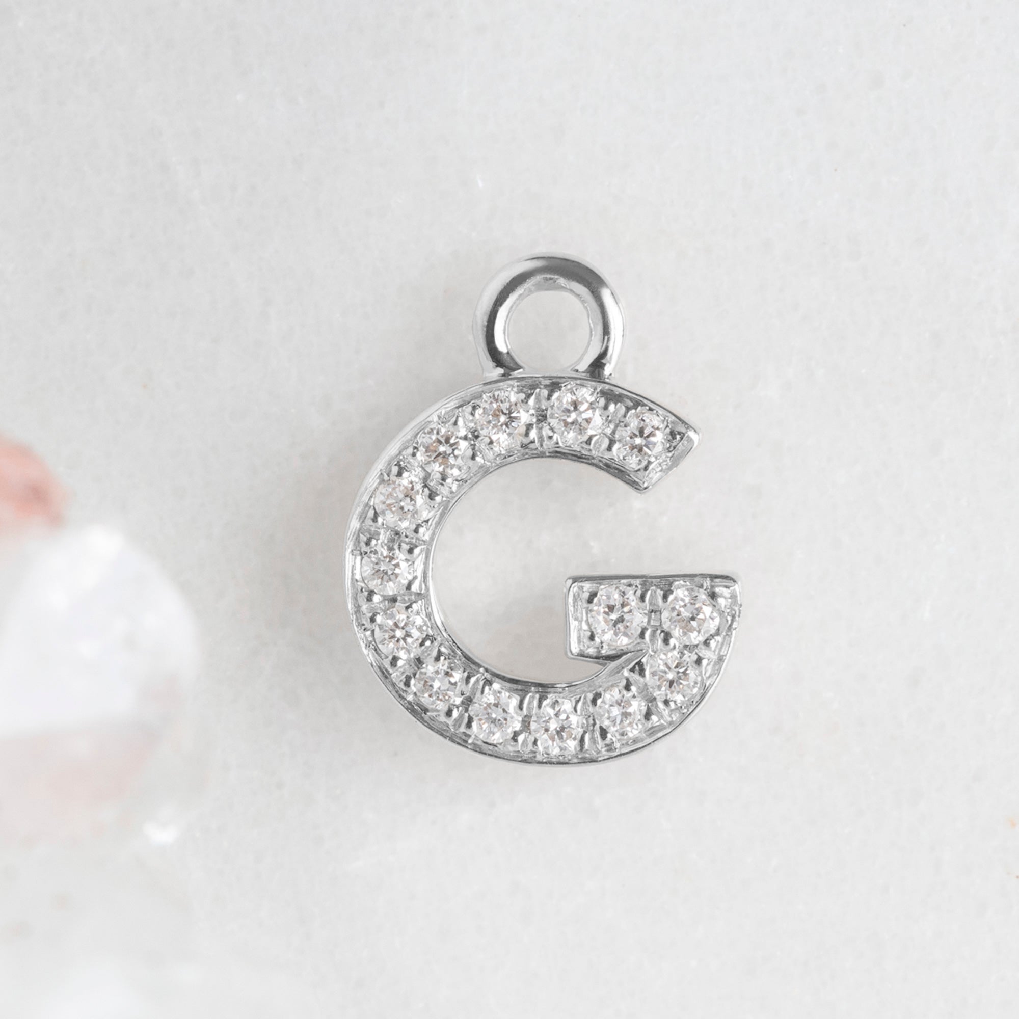 The White Diamond Pavé Letter Charm | 14K White Gold