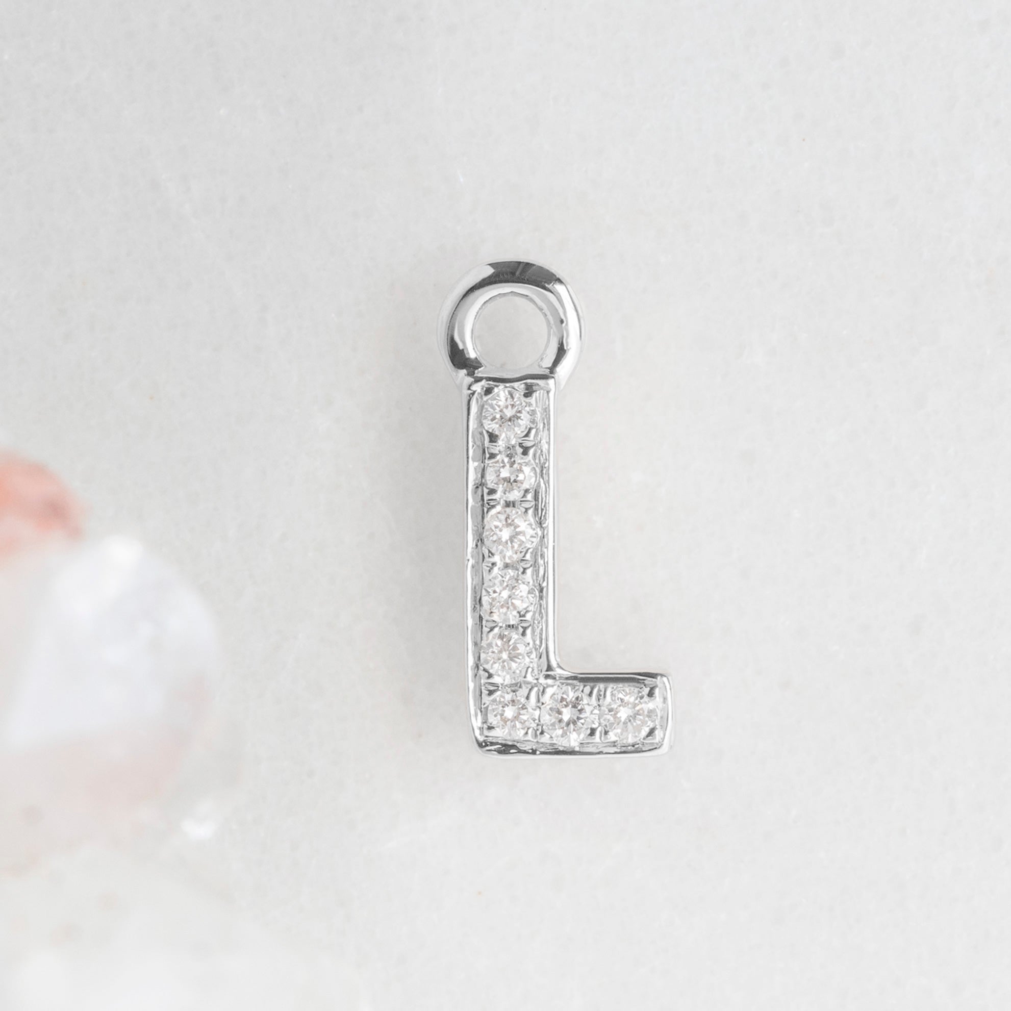 The White Diamond Pavé Letter Charm | 14K White Gold