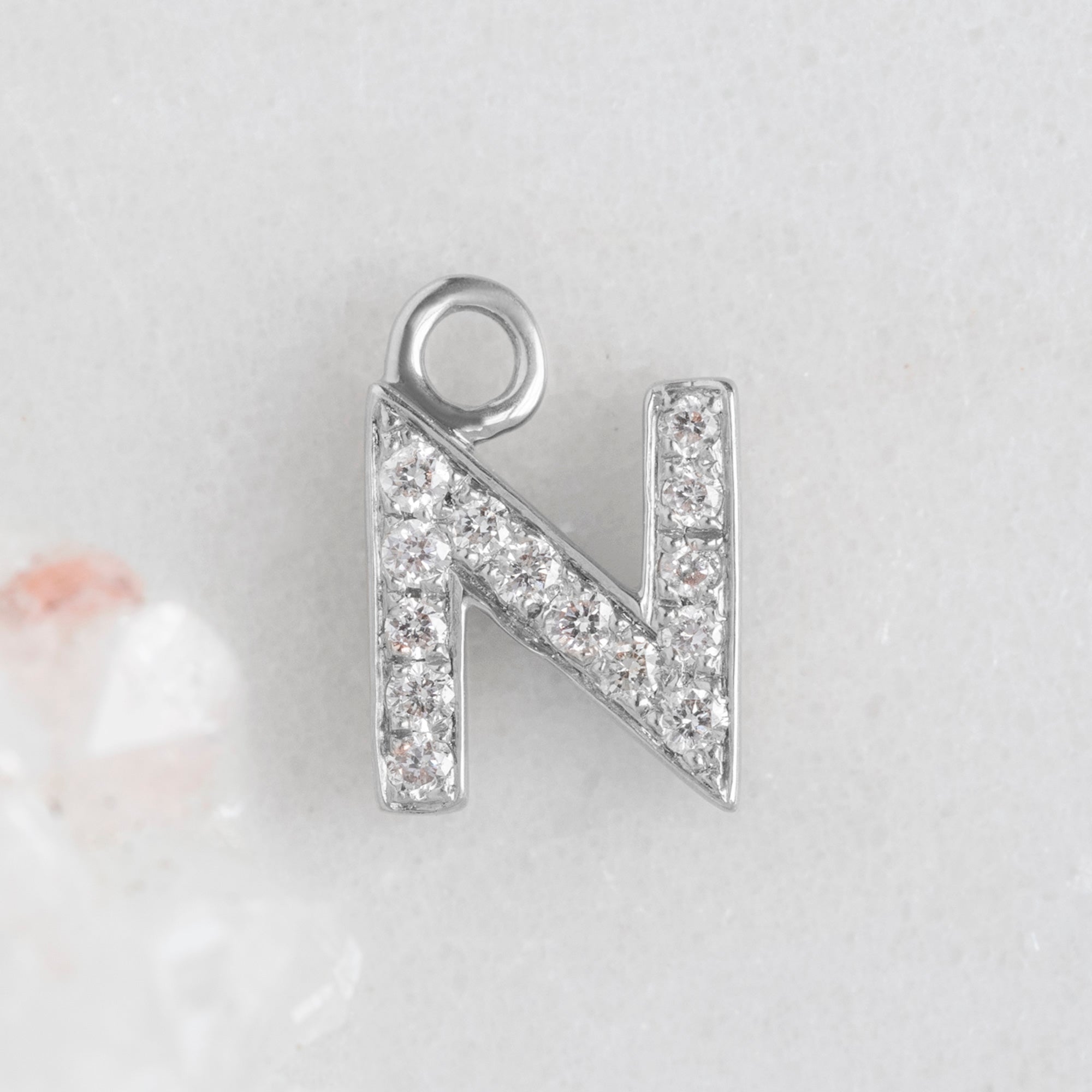 The White Diamond Pavé Letter Charm | 14K White Gold