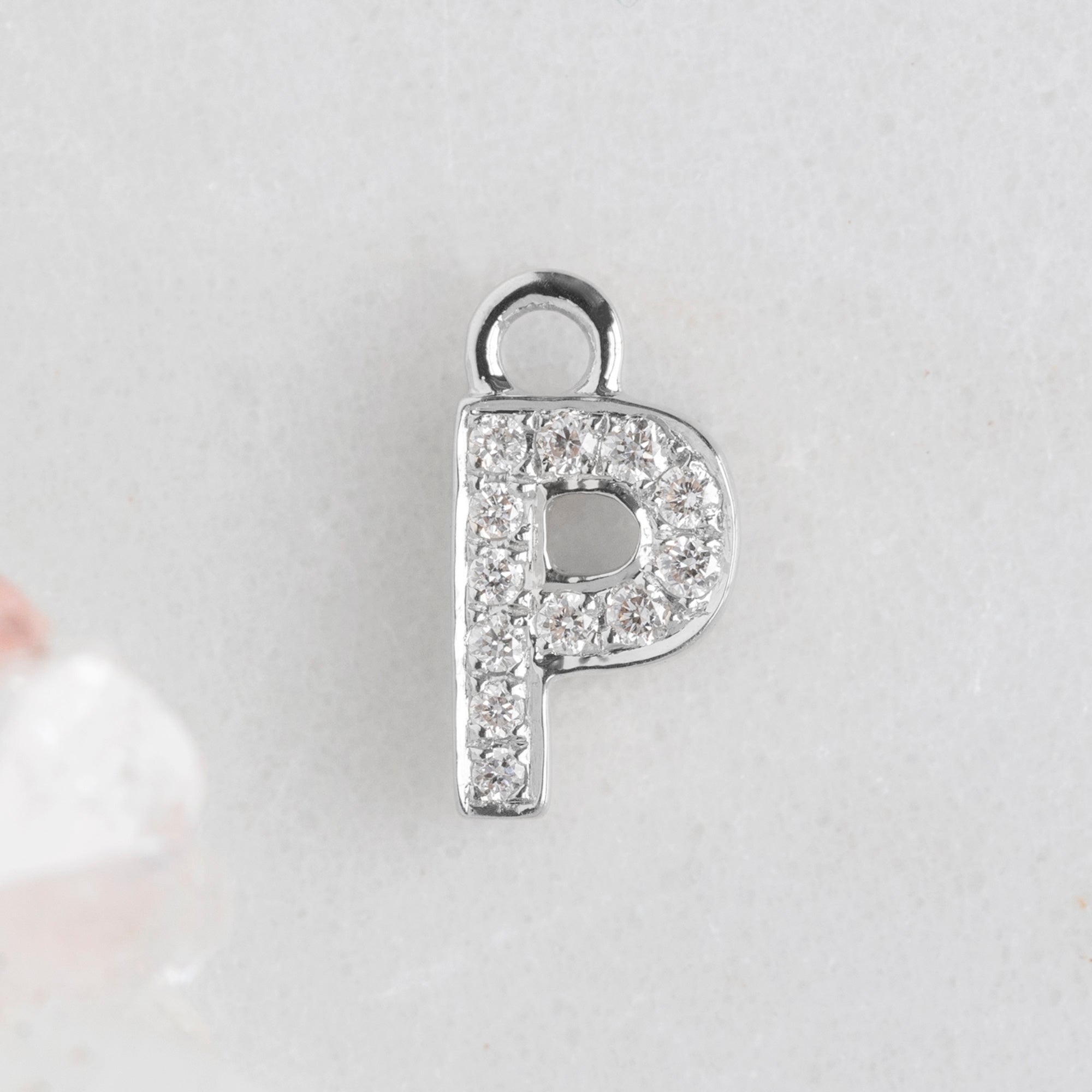 The White Diamond Pavé Letter Charm | 14K White Gold