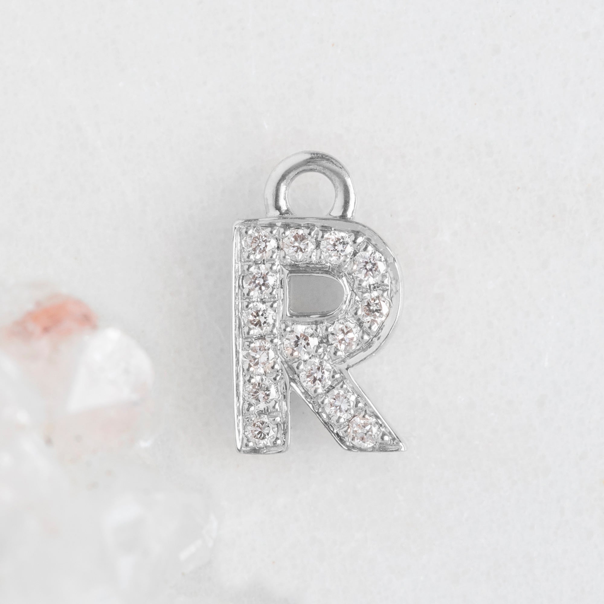 The White Diamond Pavé Letter Charm | 14K White Gold