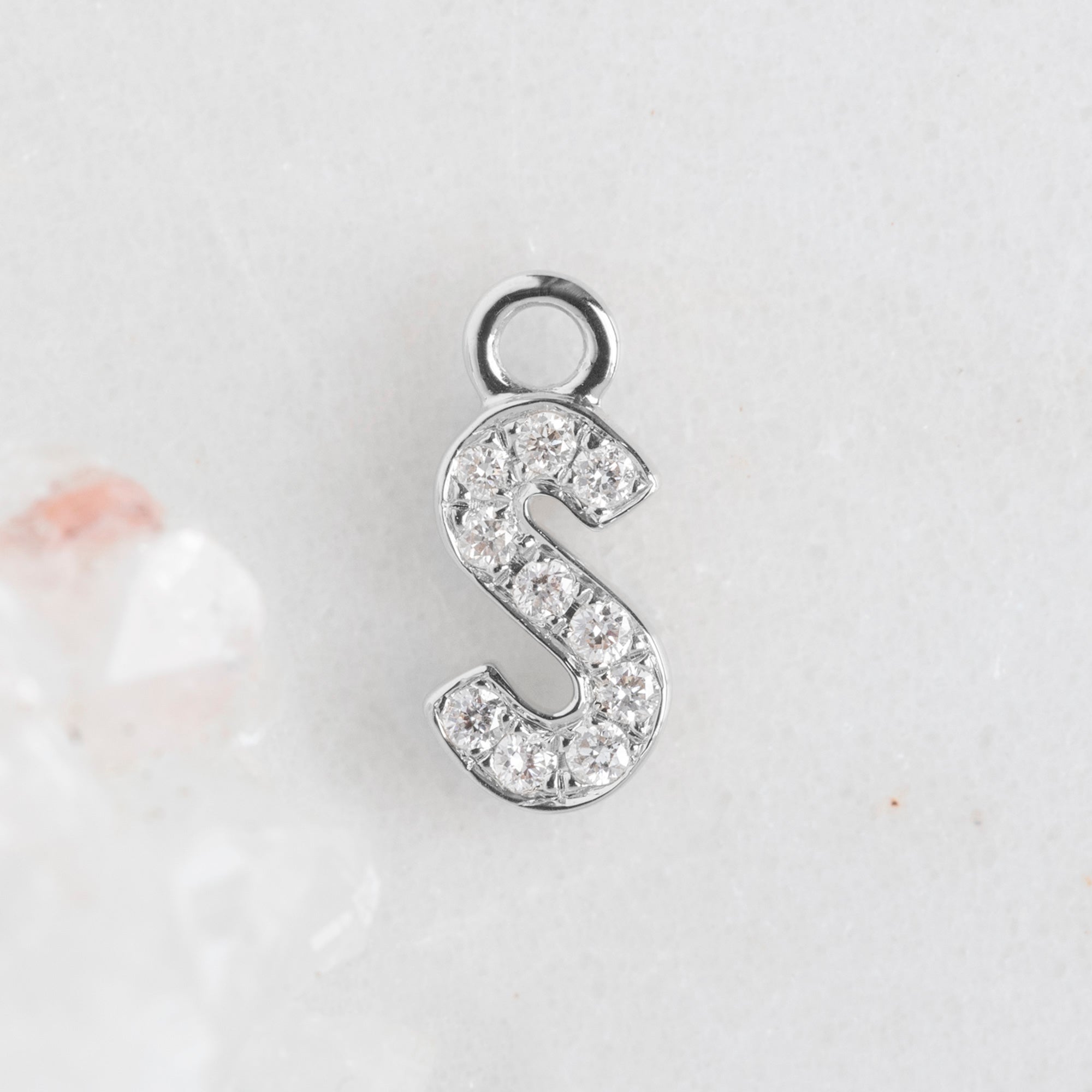 The White Diamond Pavé Letter Charm | 14K White Gold