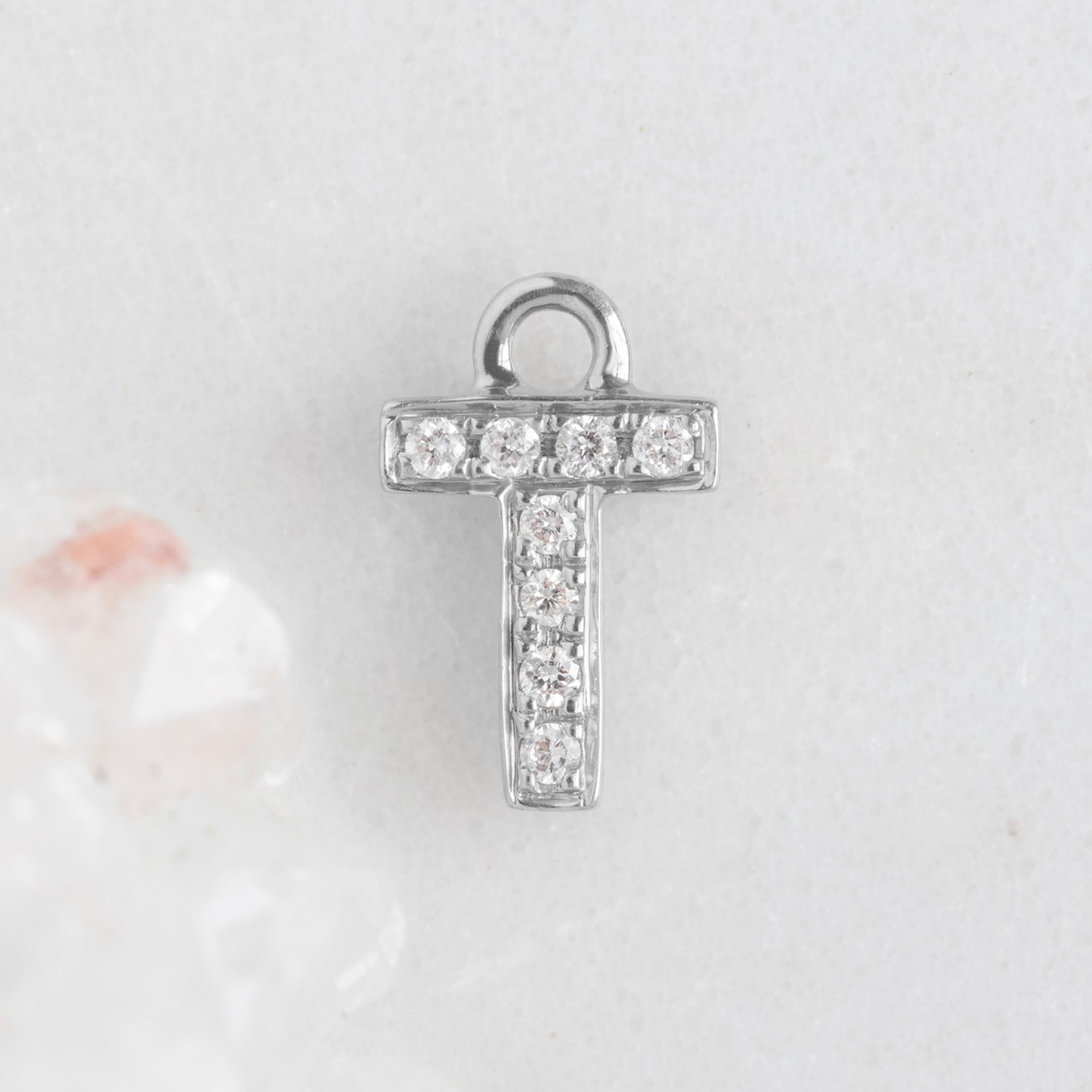 The White Diamond Pavé Letter Charm | 14K White Gold