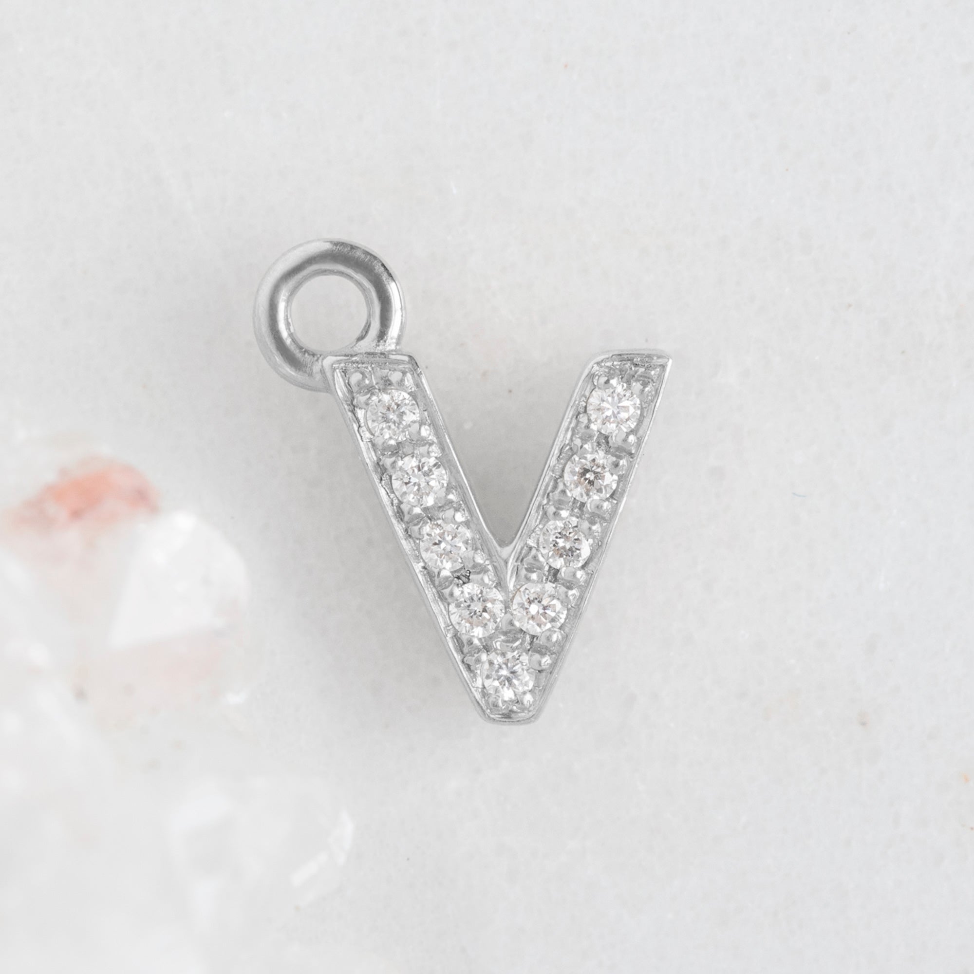 The White Diamond Pavé Letter Charm | 14K White Gold