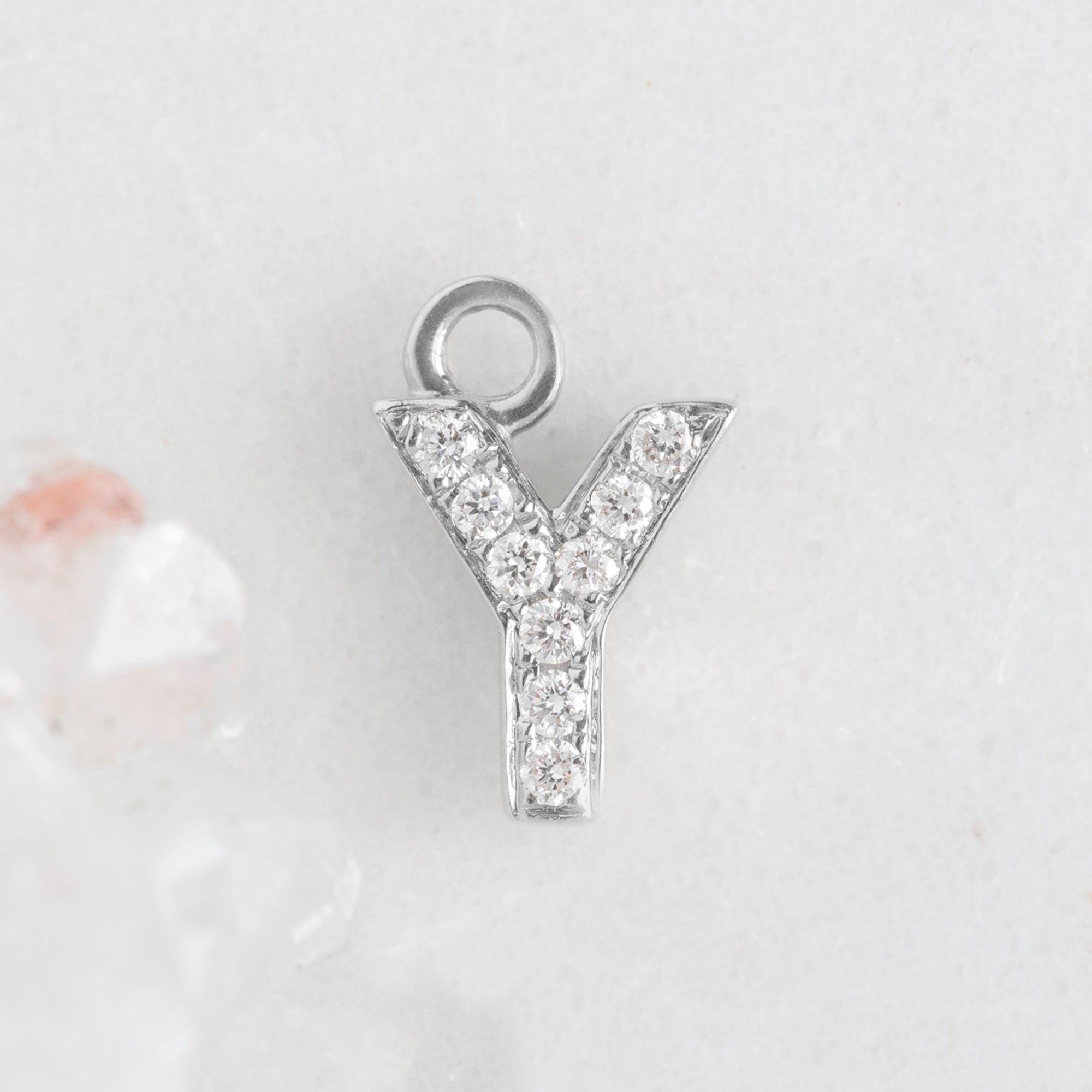 The White Diamond Pavé Letter Charm | 14K White Gold