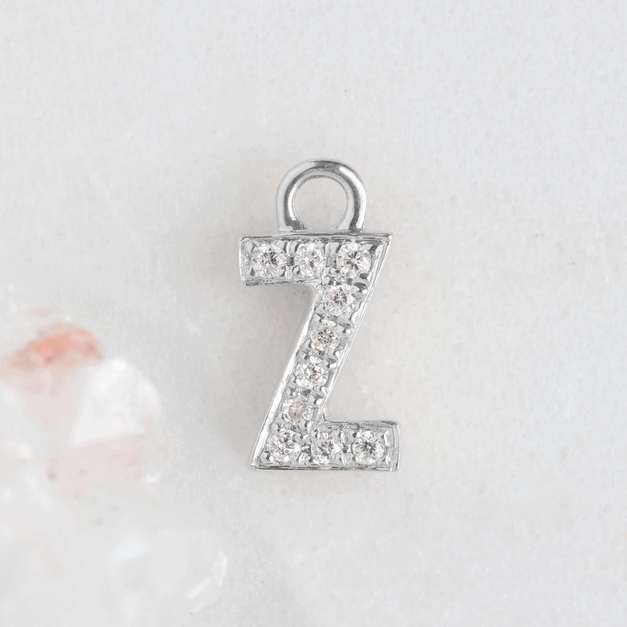 The White Diamond Pavé Letter Charm | 14K White Gold