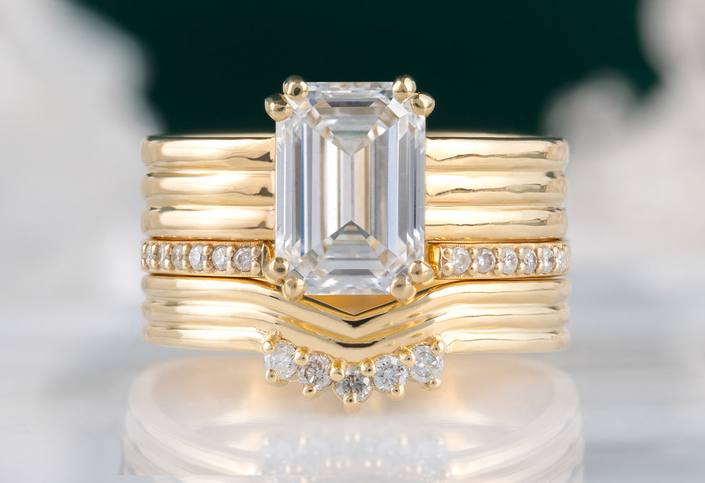 Custom Trio Pavé Peak Stacking Ring Stacked with Engagement Ring