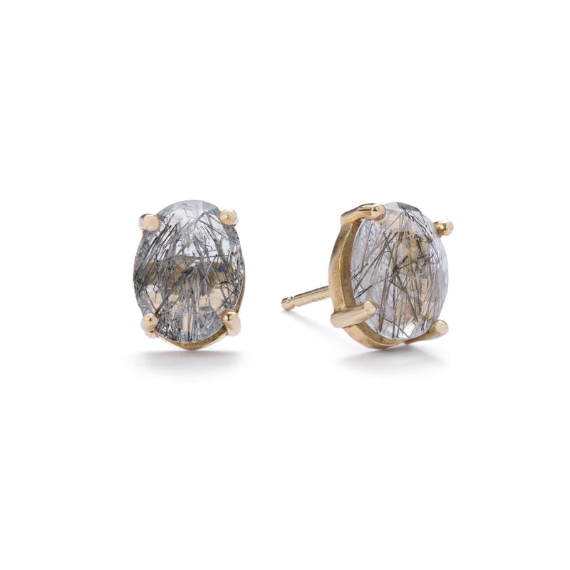 The Tourmaline In Quartz Stud Earrings | 10K Yellow Gold