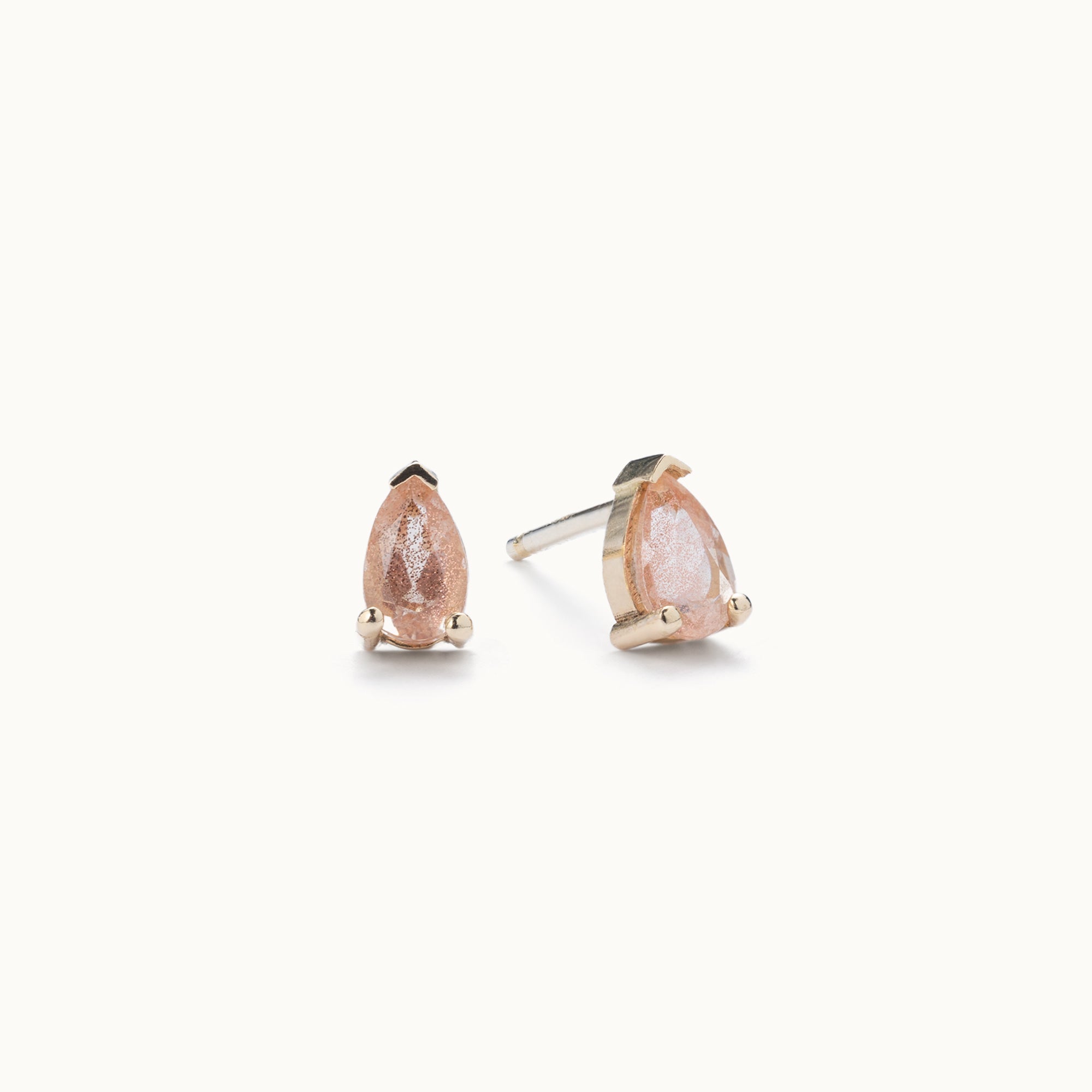 The Peachy-Pink Sunstone Stud Earrings | 10K Yellow Gold