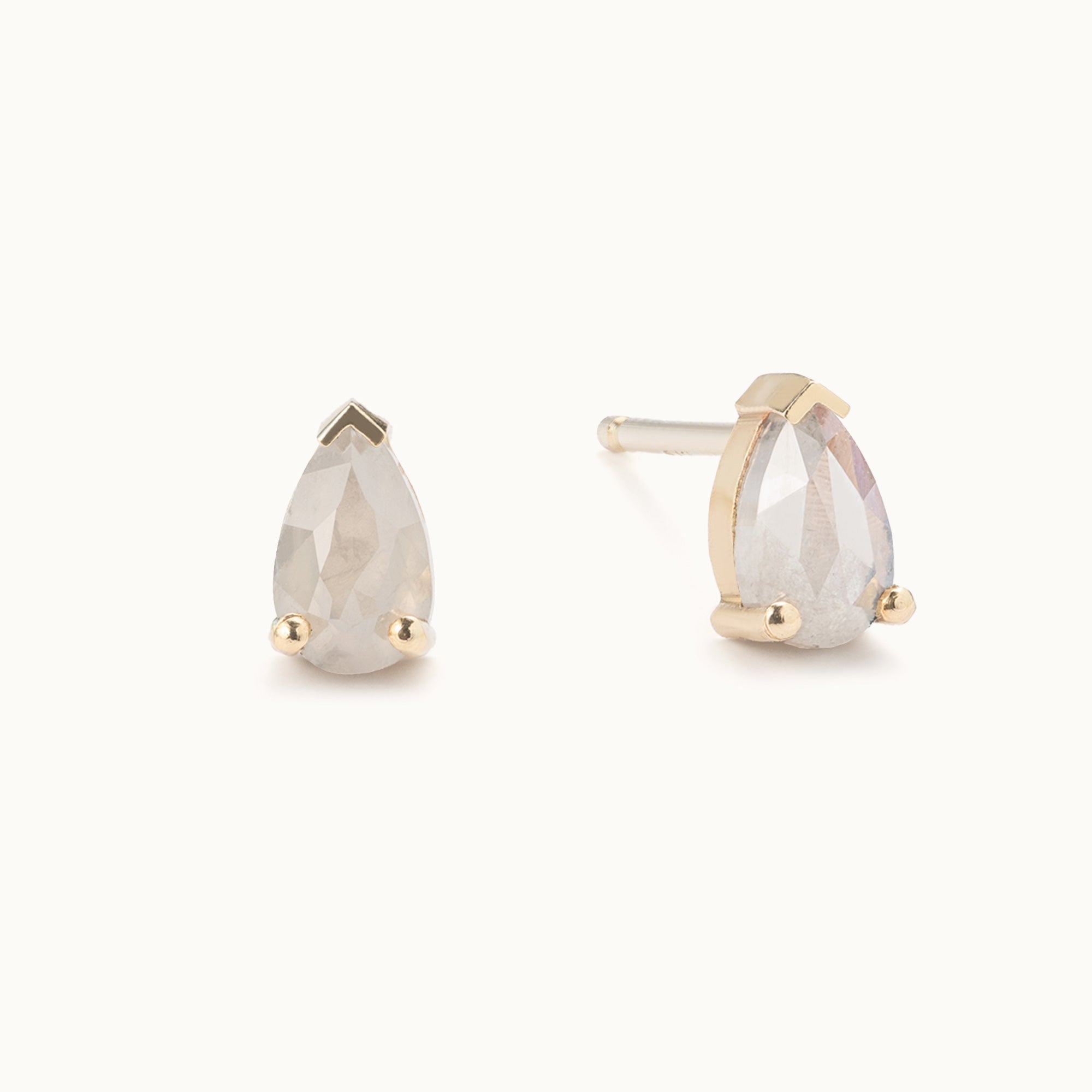 The Opalescent Icy White Diamond Stud Earrings in 10K Yellow Gold on White Background