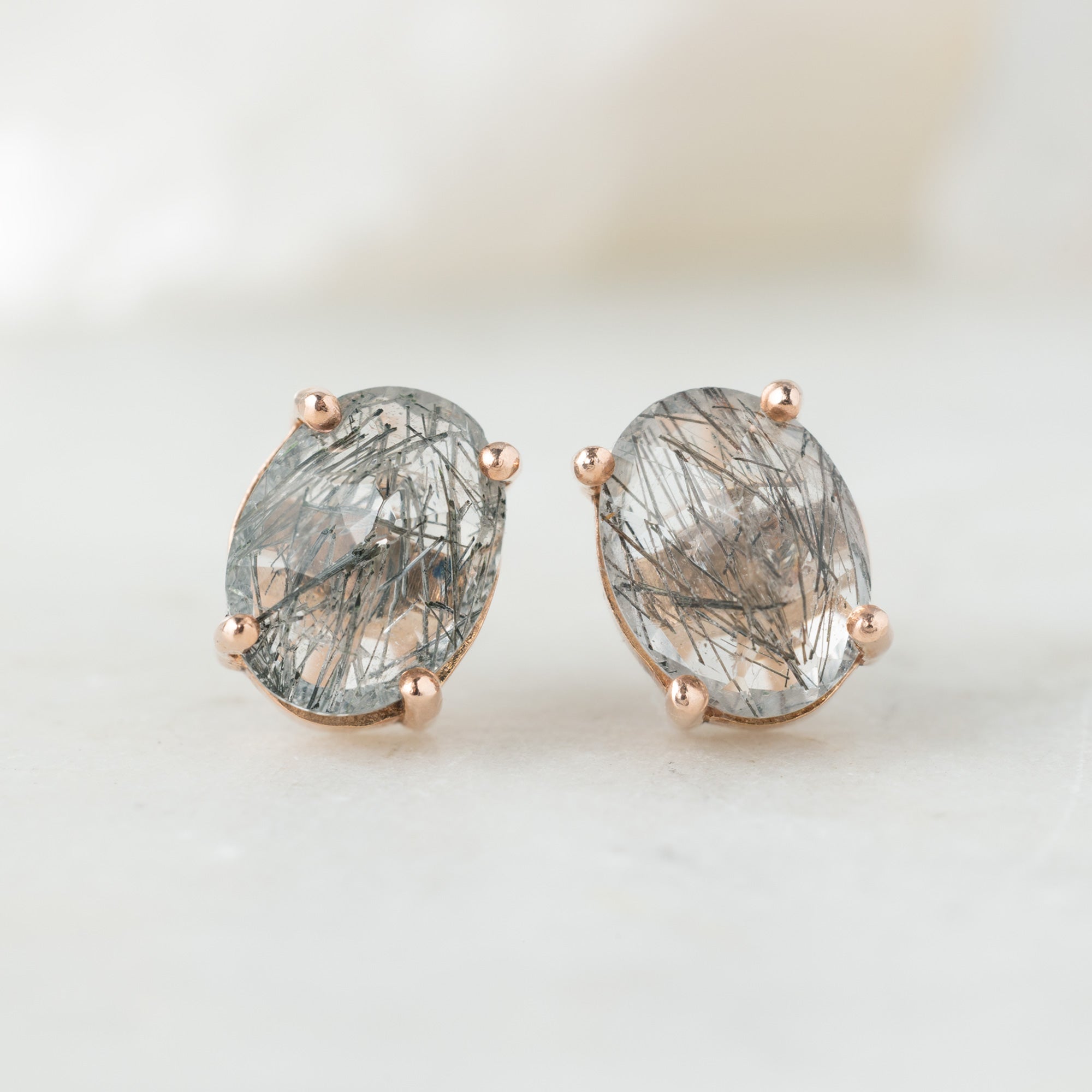 The Tourmaline In Quartz Stud Earrings | 10K Rose Gold