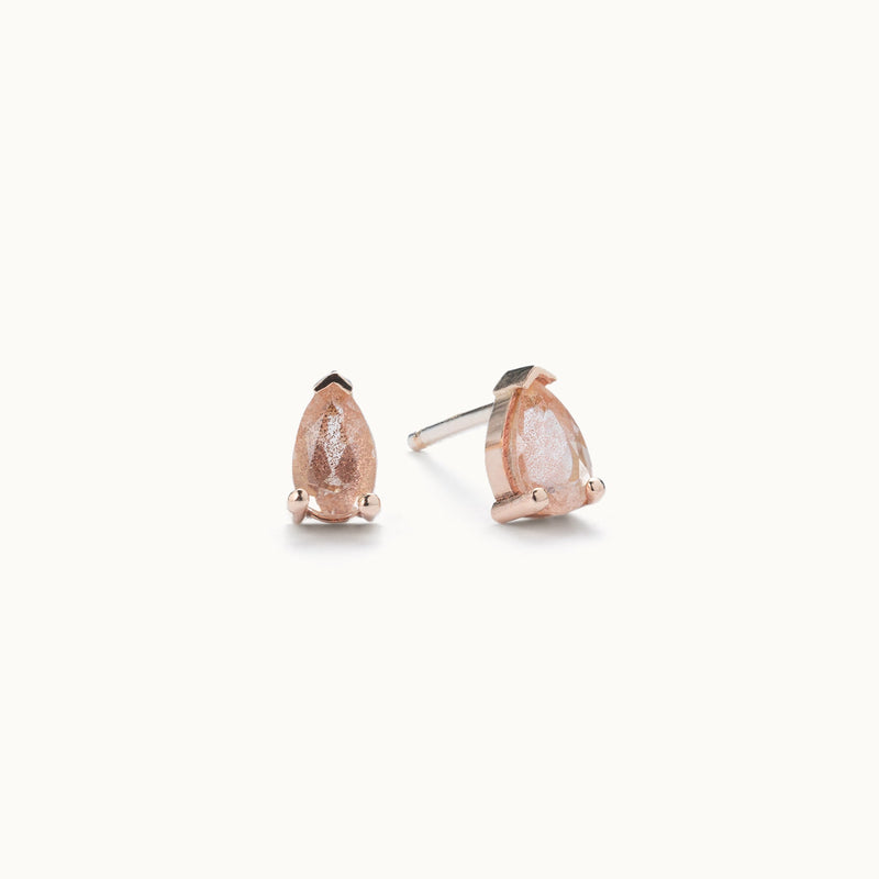 The Peachy-Pink Sunstone Stud Earrings | 10K Rose Gold