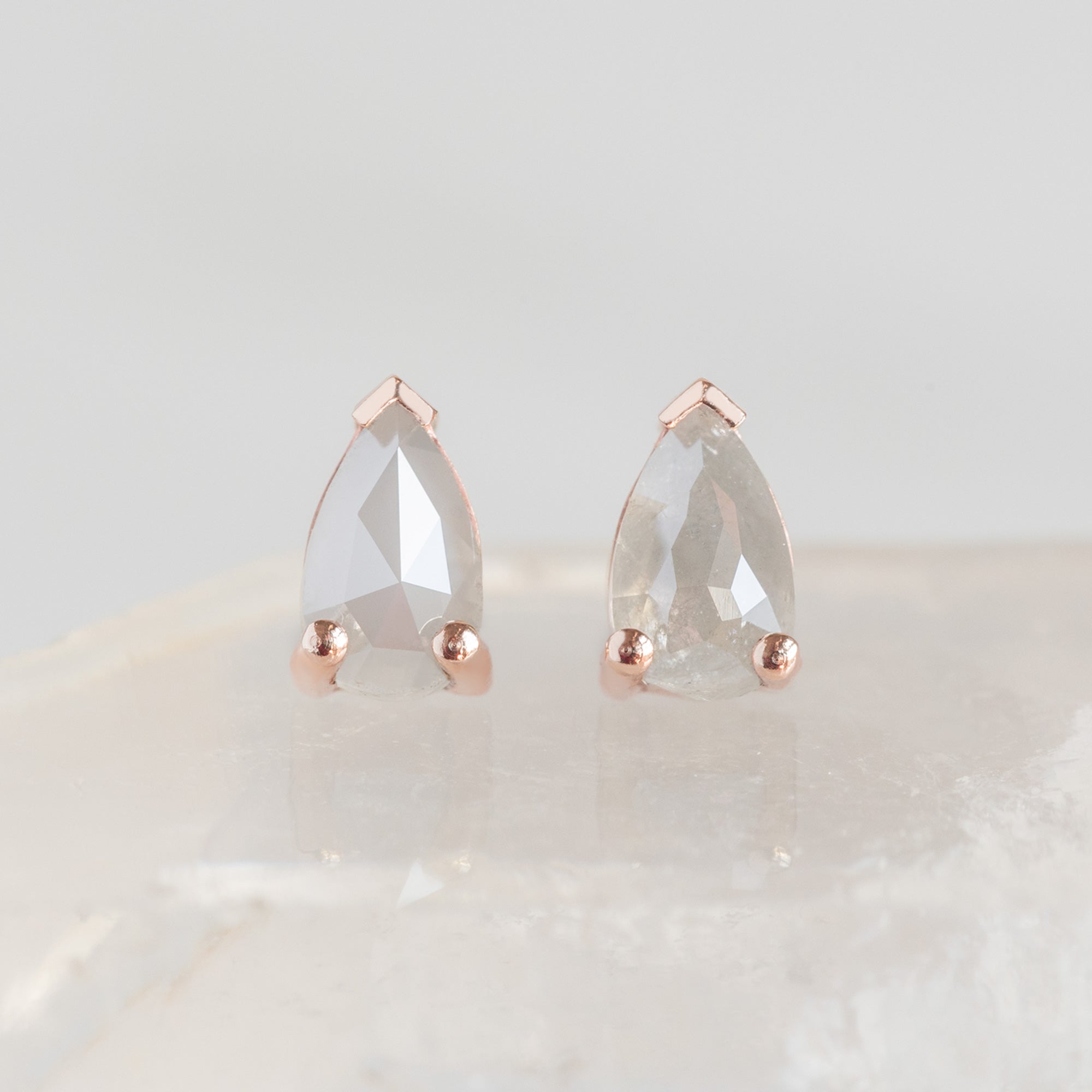 The Opalescent Icy White Diamond Stud Earrings | 10K Rose Gold