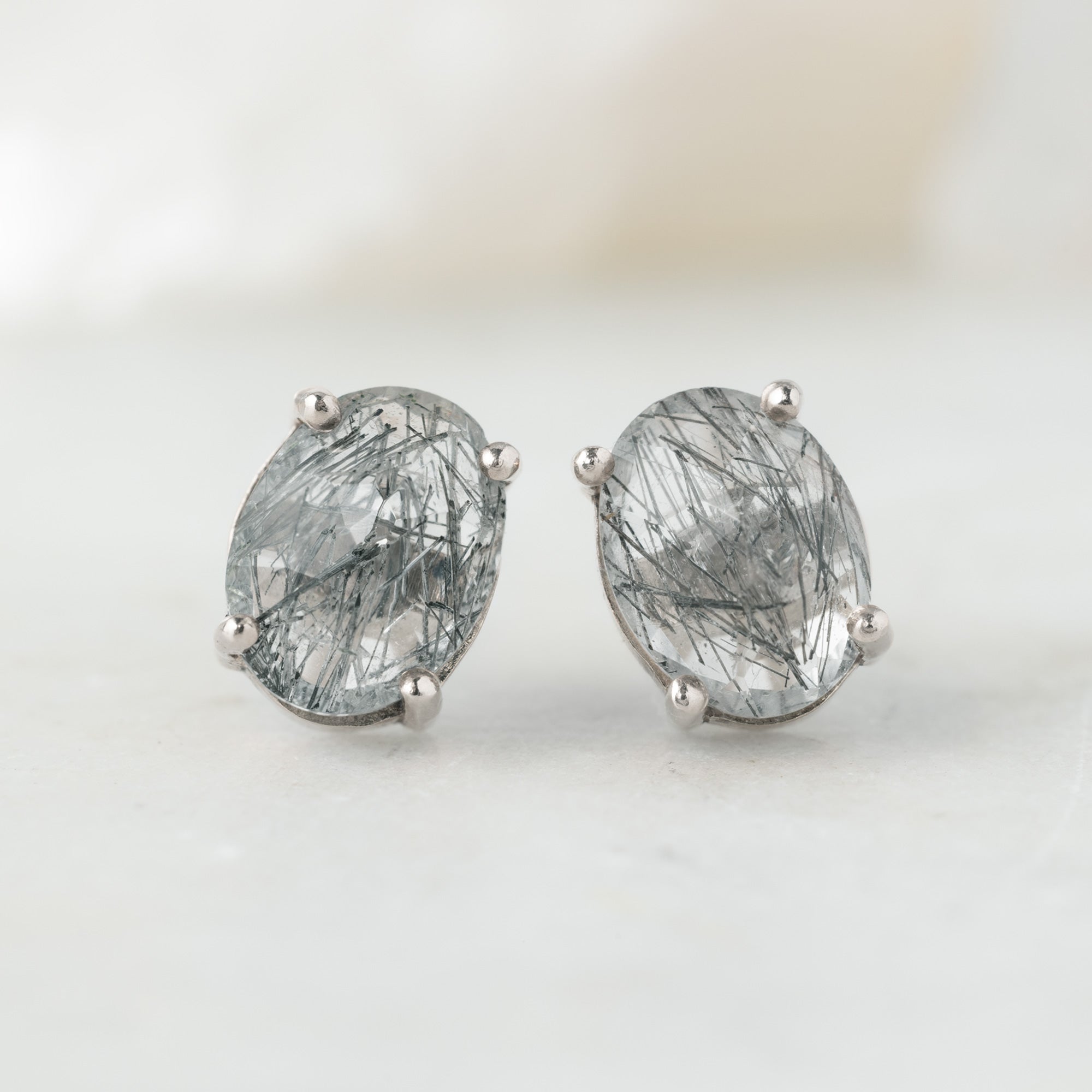 The Tourmaline In Quartz Stud Earrings | 10K White Gold