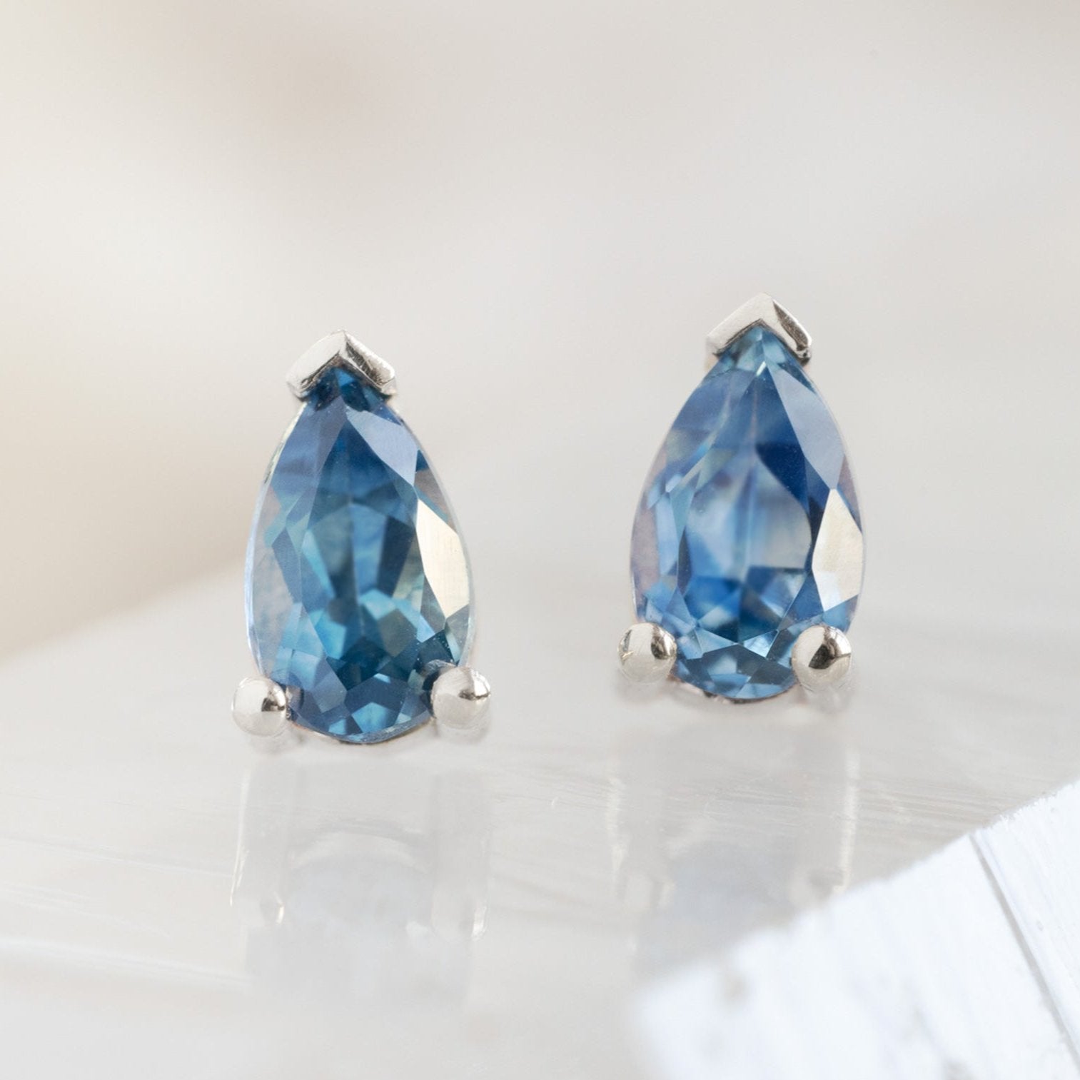 The Montana Sapphire Stud Earrings | 10K White Gold