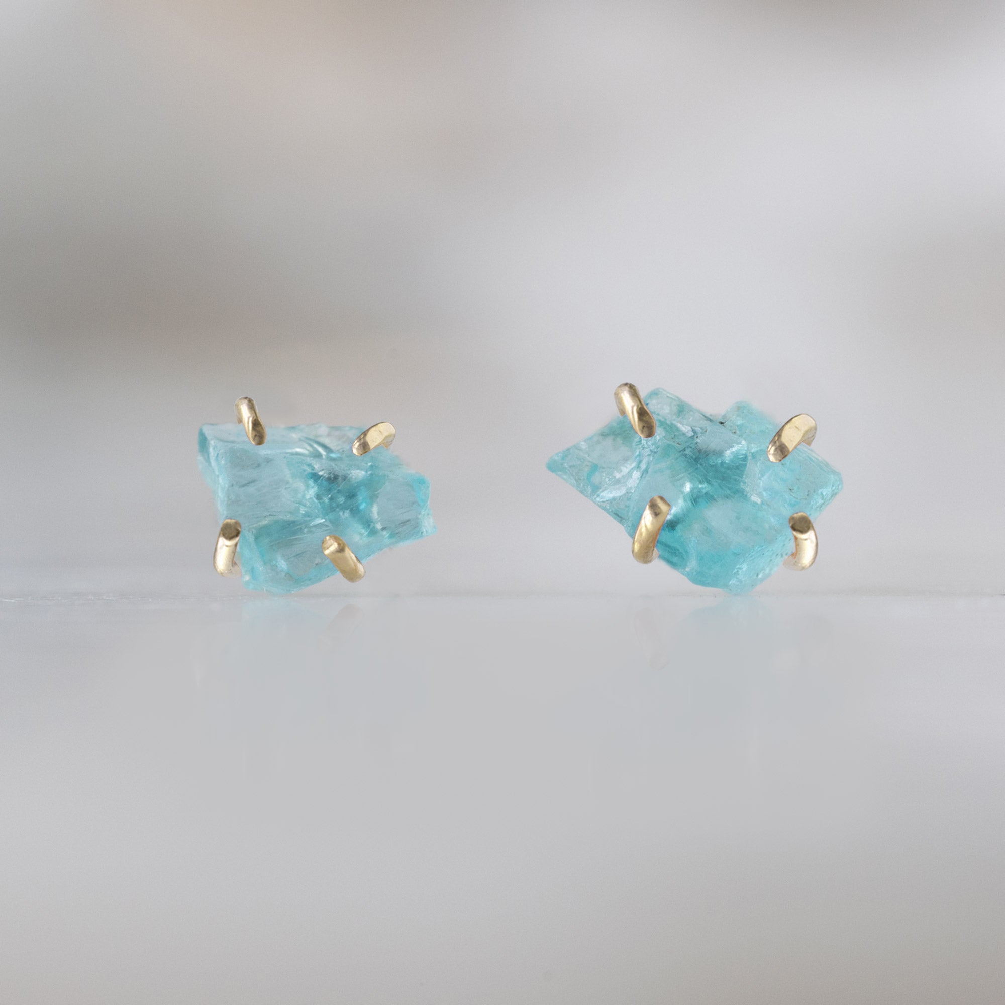 The Raw Aquamarine Gemstone Stud Earrings | 14K Yellow Gold