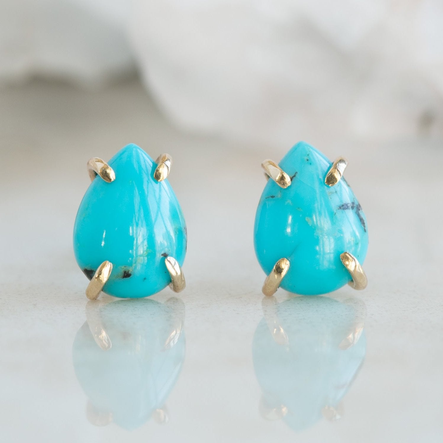 The Turquoise Stud Earrings | 14K Yellow Gold