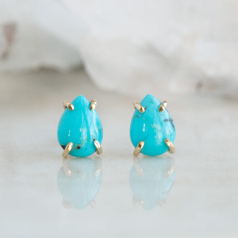 The Turquoise Stud Earrings | 14K Yellow Gold