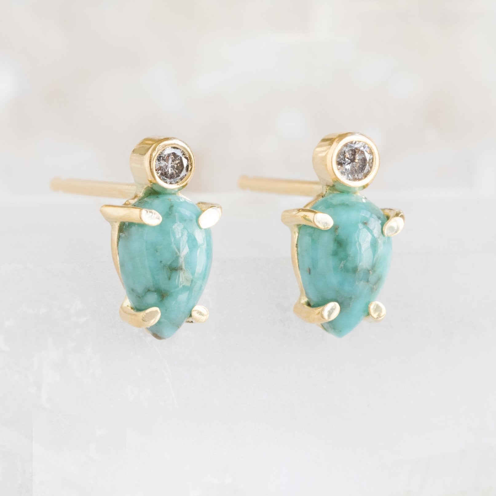 The Turquoise + Diamond Stud Earrings | 14K Yellow Gold