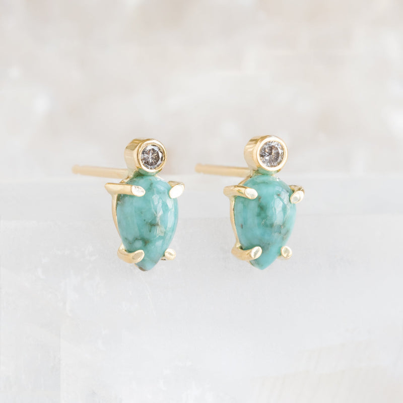 The Turquoise + Diamond Stud Earrings | 14K Yellow Gold