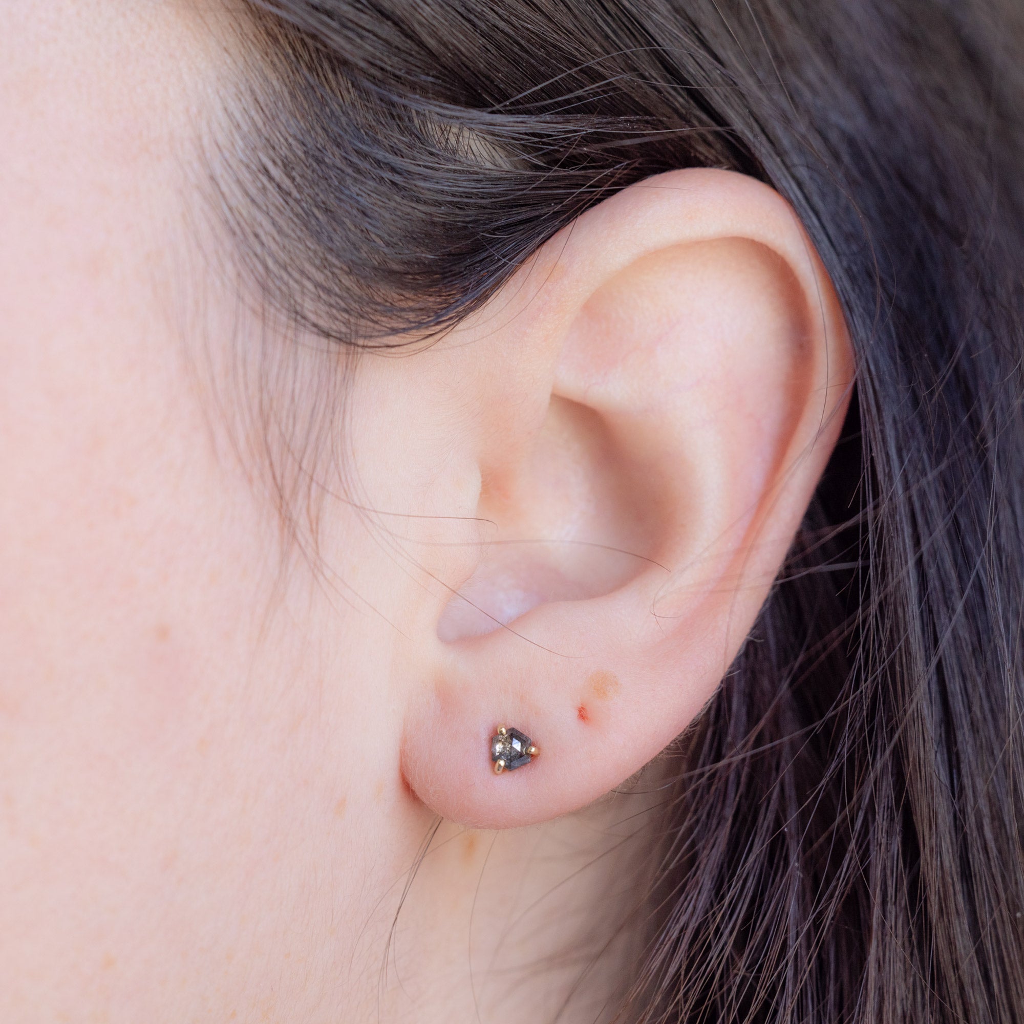 The Teensy Black Diamond Hexagon Stud Earrings | 14K Yellow Gold