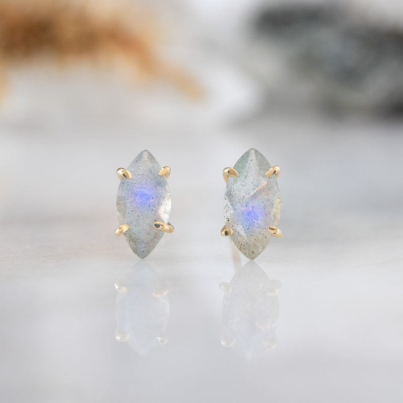 The Labradorite Marquise Stud Earrings | 14K Yellow Gold