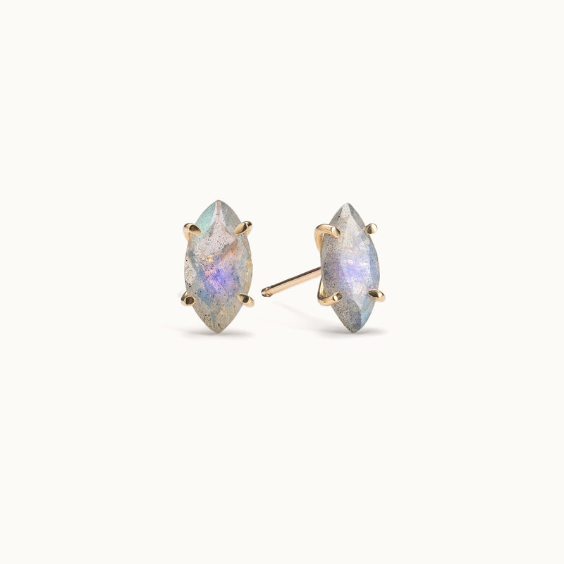 The Labradorite Marquise Stud Earrings | 14K Yellow Gold