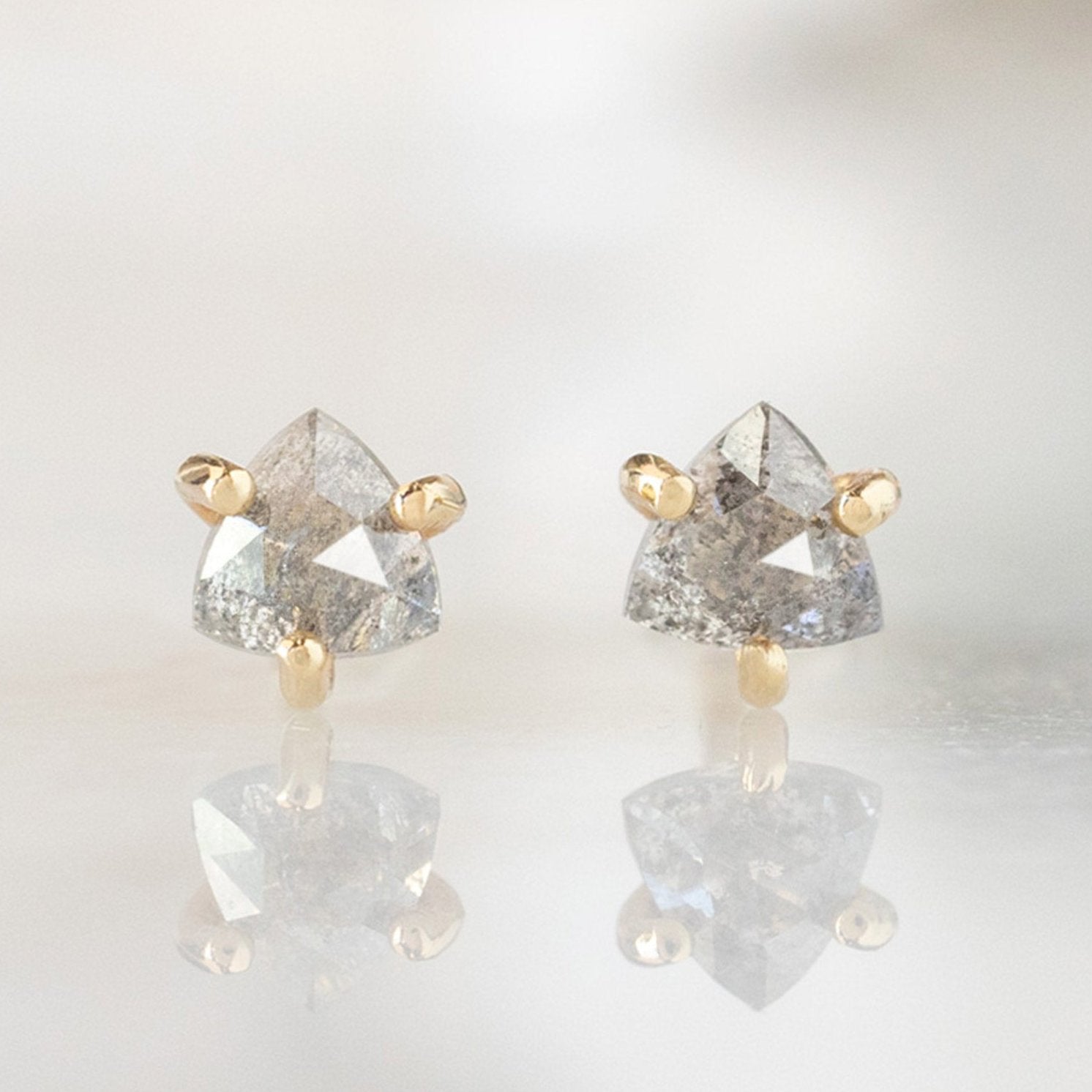 The Salt and Pepper Diamond Trillion Stud Earrings | 14K Yellow Gold