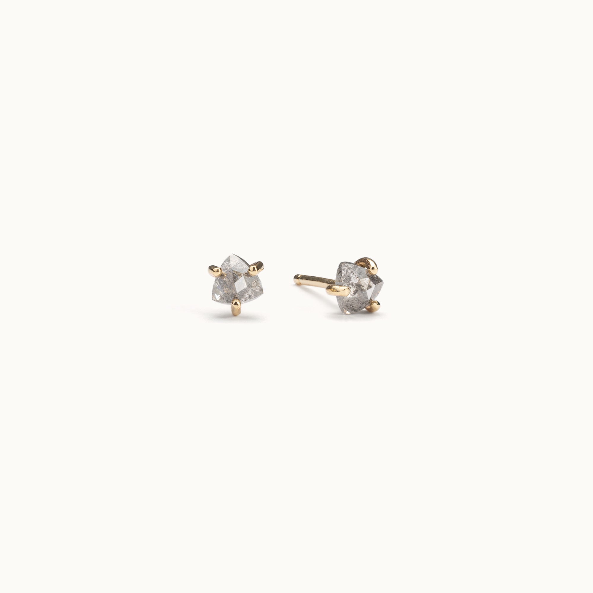 The Salt and Pepper Diamond Trillion Stud Earrings | 14K Yellow Gold