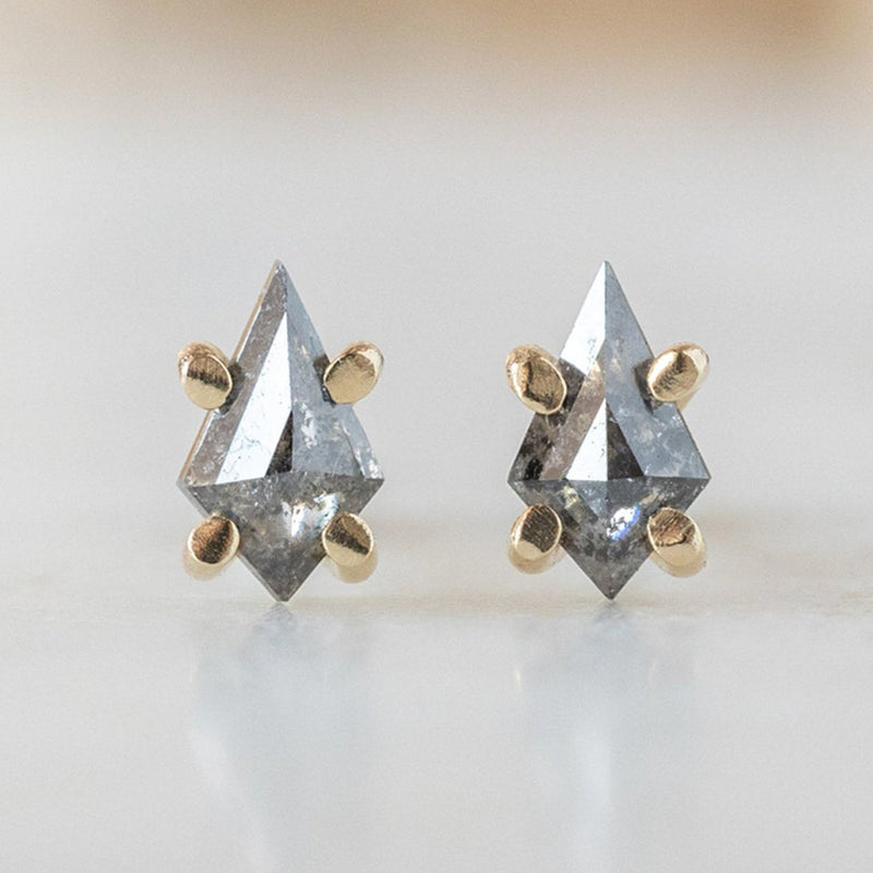 The Geometric Salt and Pepper Diamond Kite Stud Earrings | 14K Yellow Gold