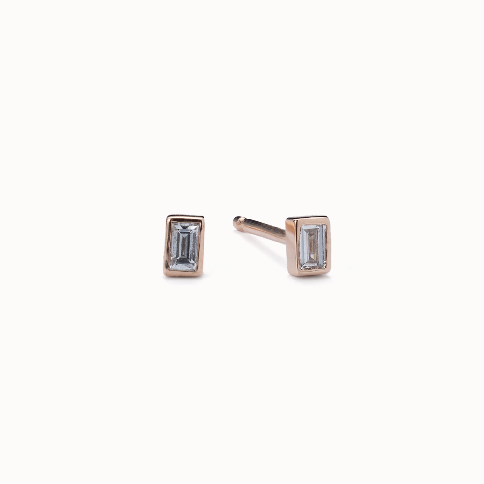 The White Diamond Baguette Stud Earrings | 14K Yellow Gold