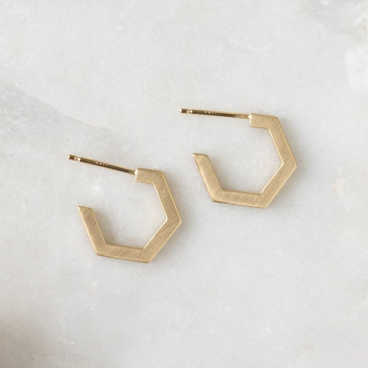 hexagon huggie hoops yellow gold