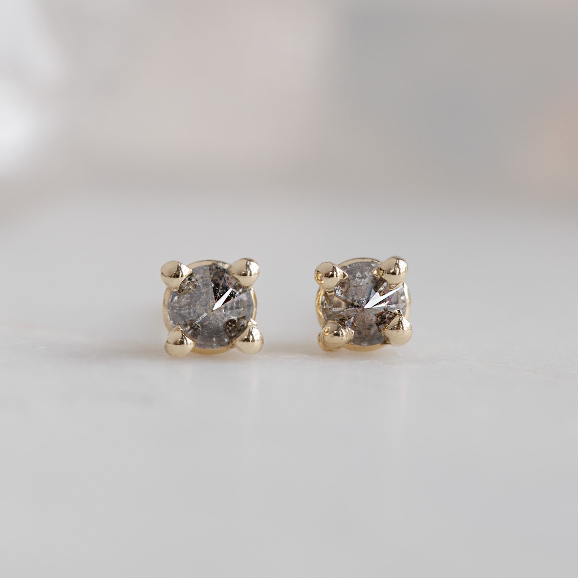 The Inverted Salt and Pepper Diamond Stud Earrings | 14K Yellow Gold