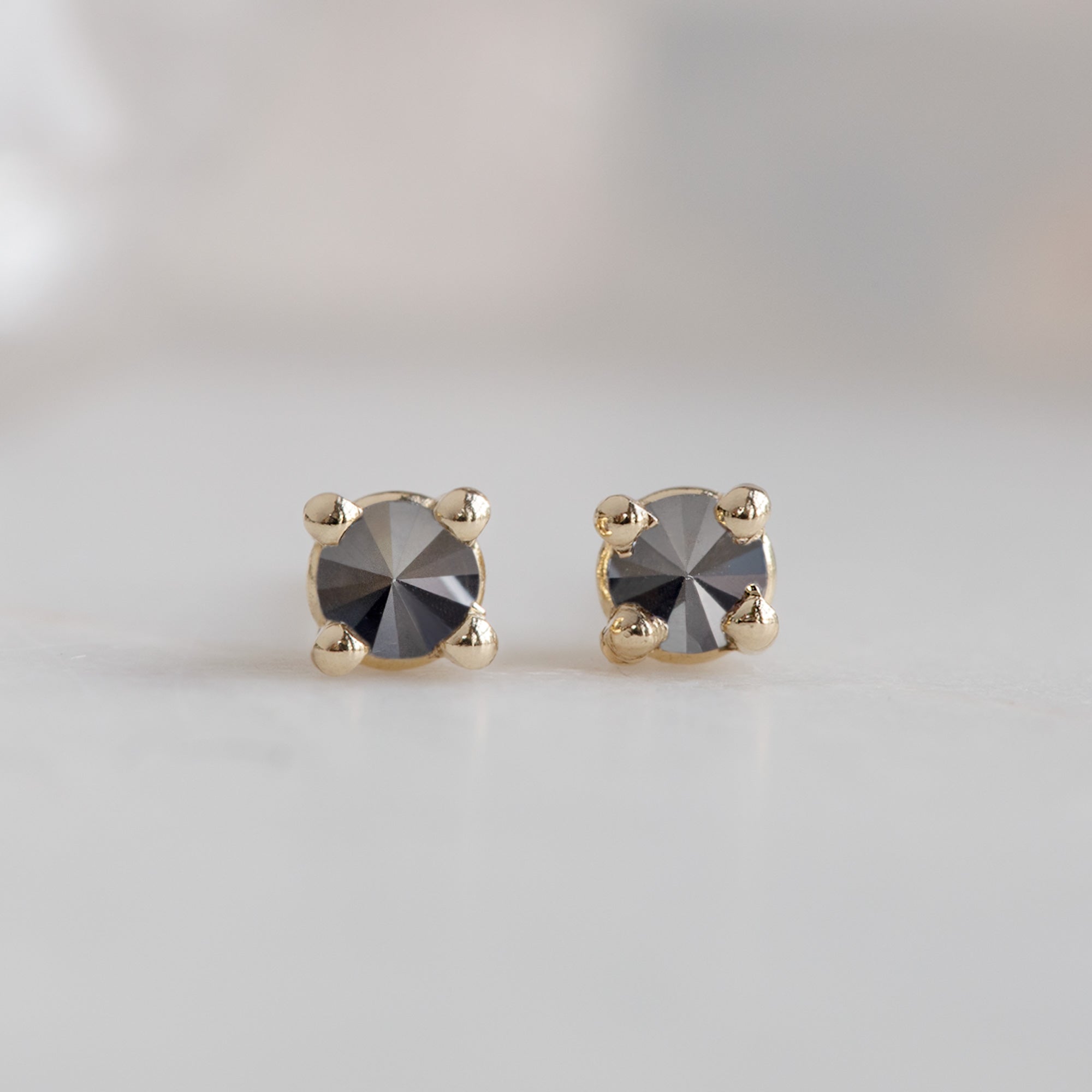 The Inverted Black Diamond Stud Earrings | 14K Yellow Gold