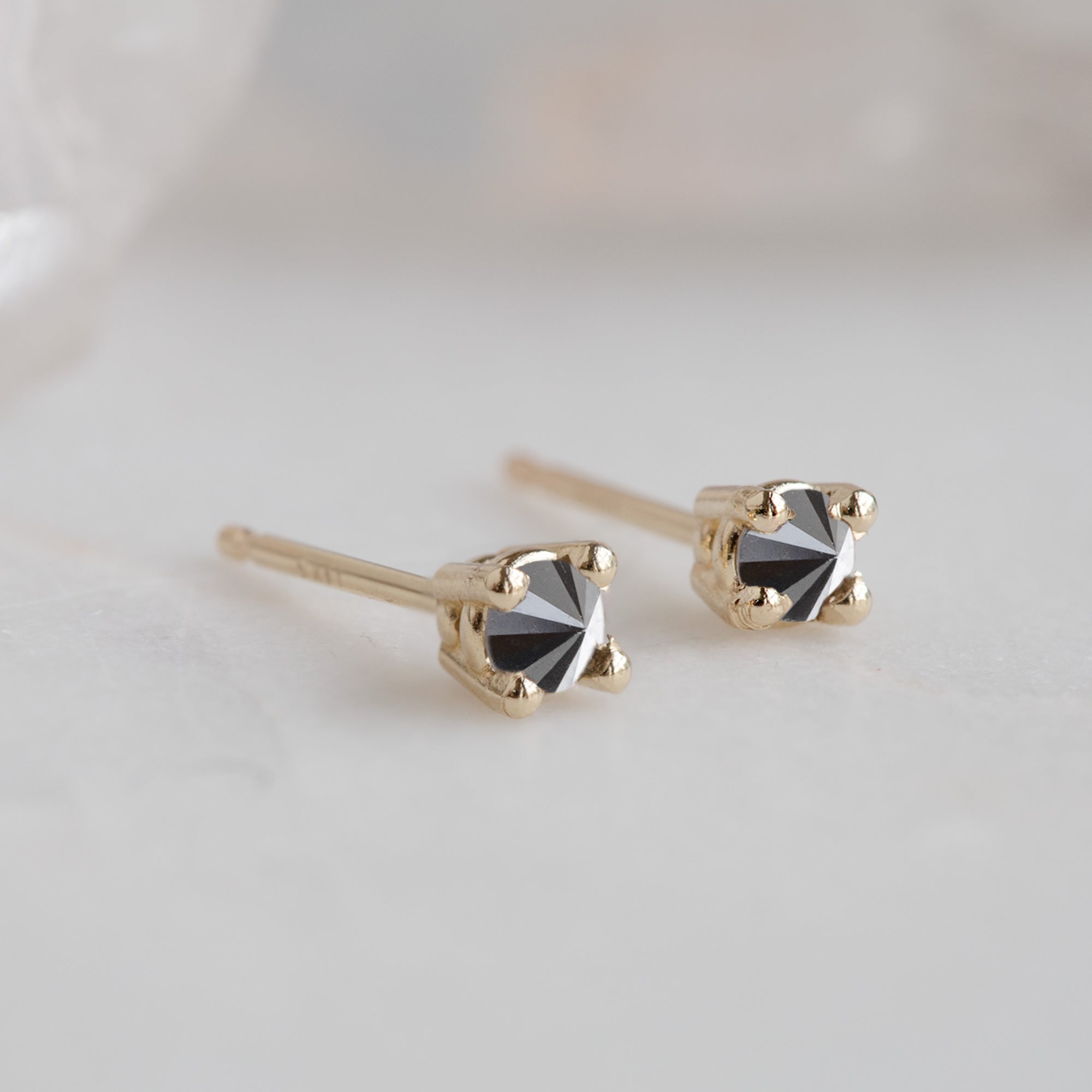 The Inverted Black Diamond Stud Earrings | 14K Yellow Gold