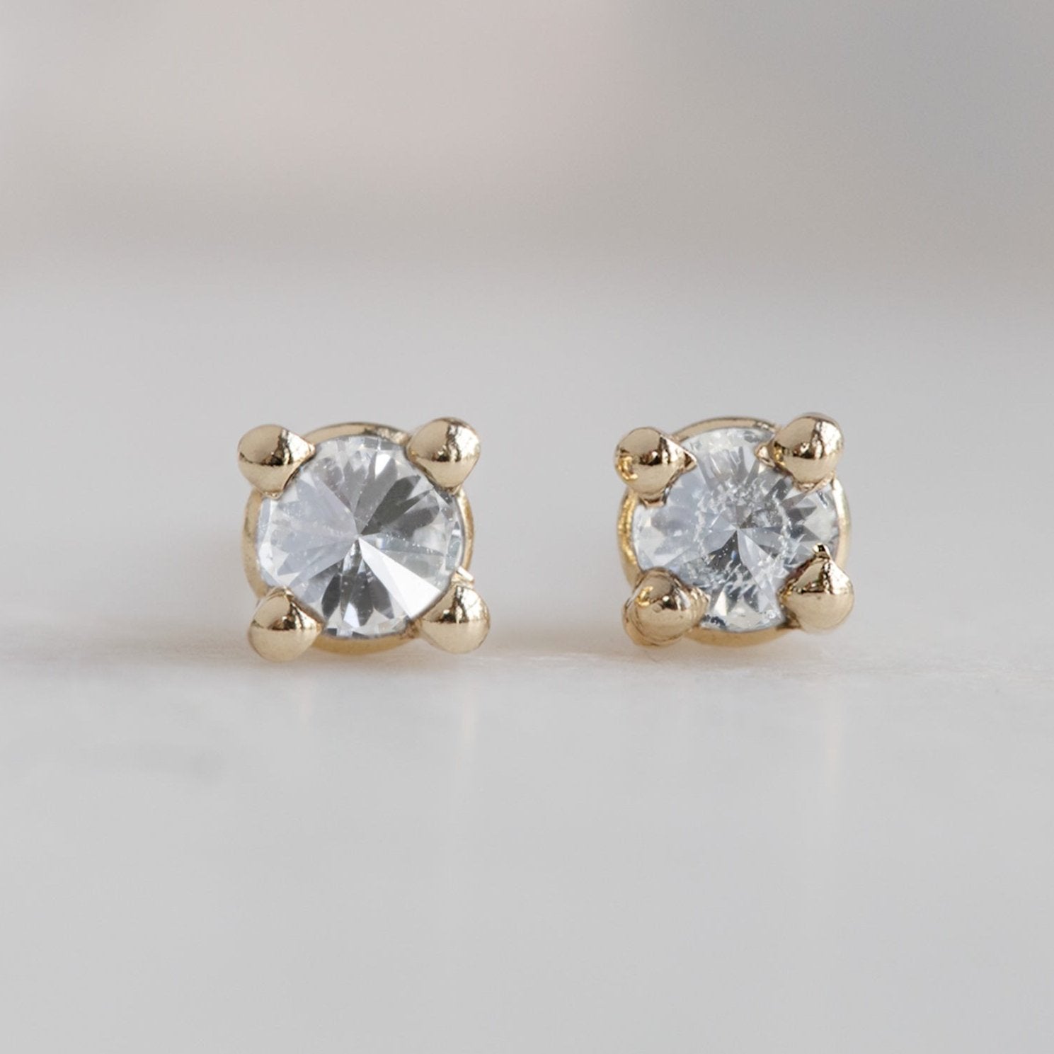 The Inverted White Diamond Stud Earrings | 14K Yellow Gold