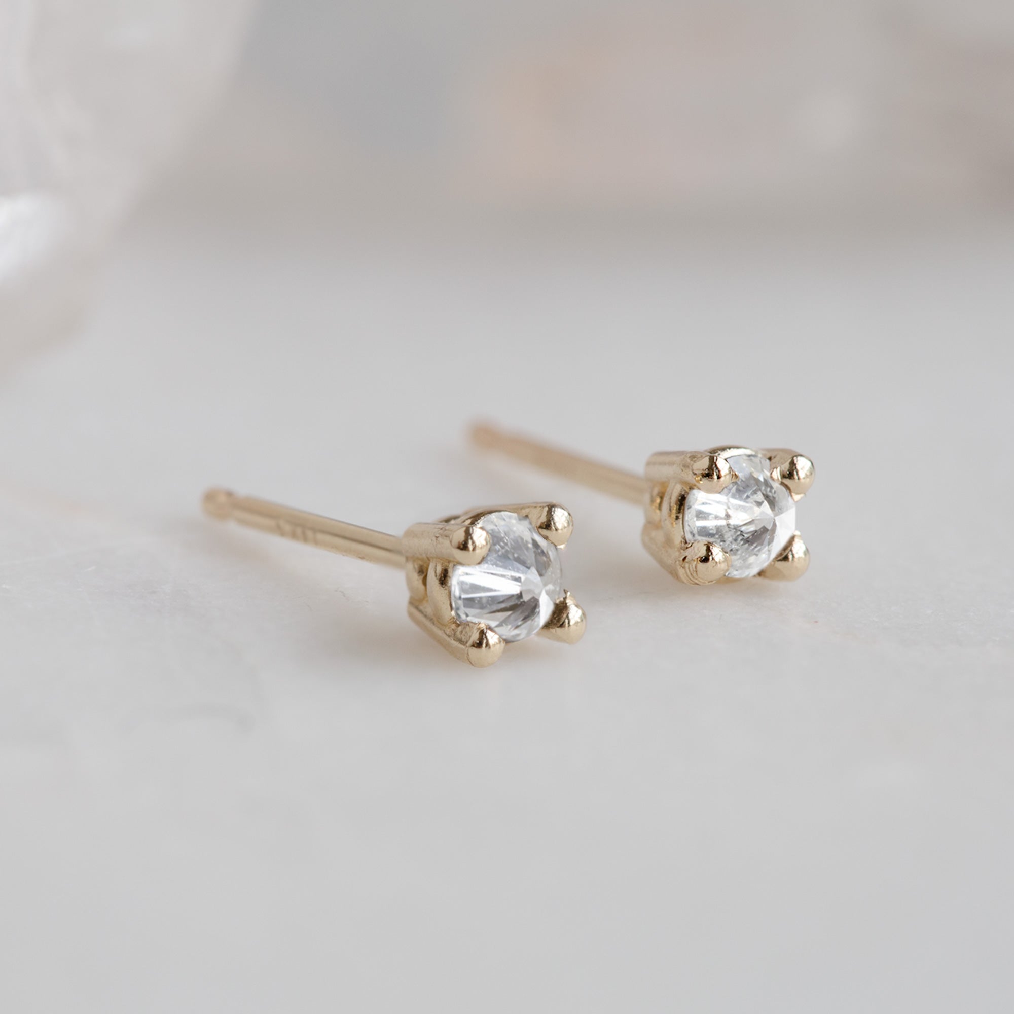 The Inverted White Diamond Stud Earrings | 14K Yellow Gold