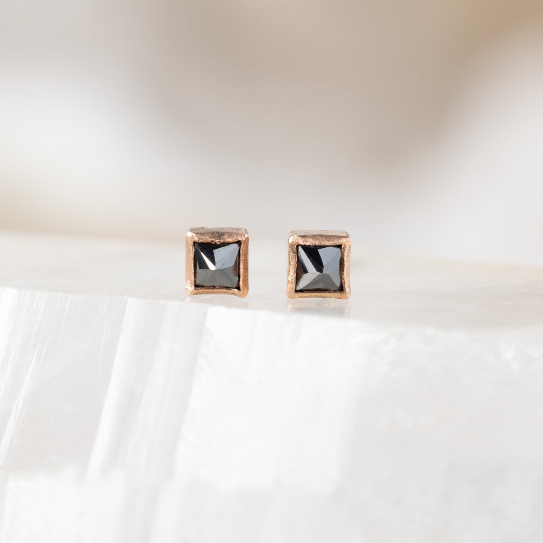 The Teensy Black Diamond Spike Stud Earrings | 14K Yellow Gold