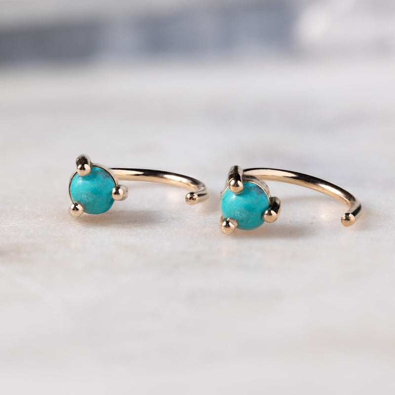 The Turquoise Huggie Earrings | 14K Yellow Gold